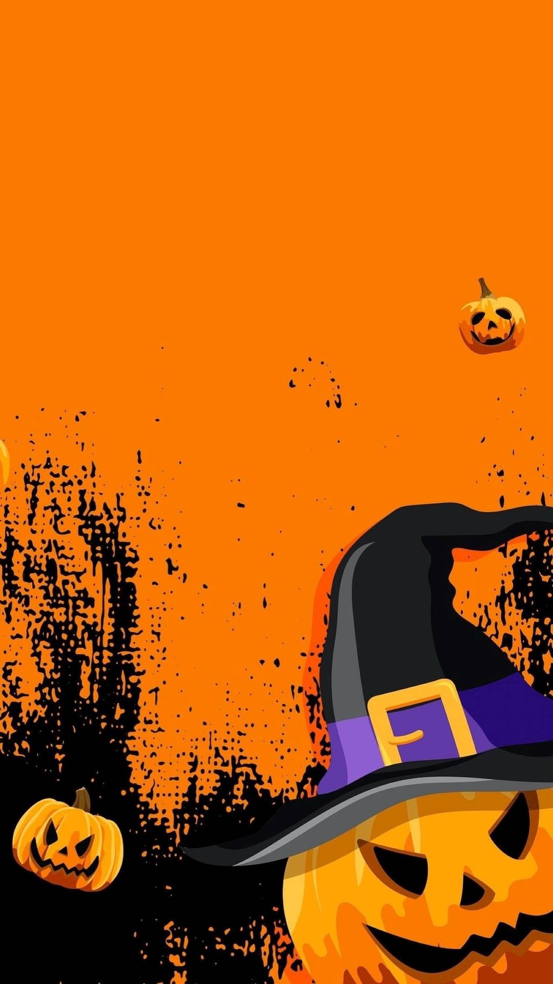 Hexenhut, Kürbis, Orange, Illustration, Silhouetten, Full HD, Hintergrundbild fürs Handy
