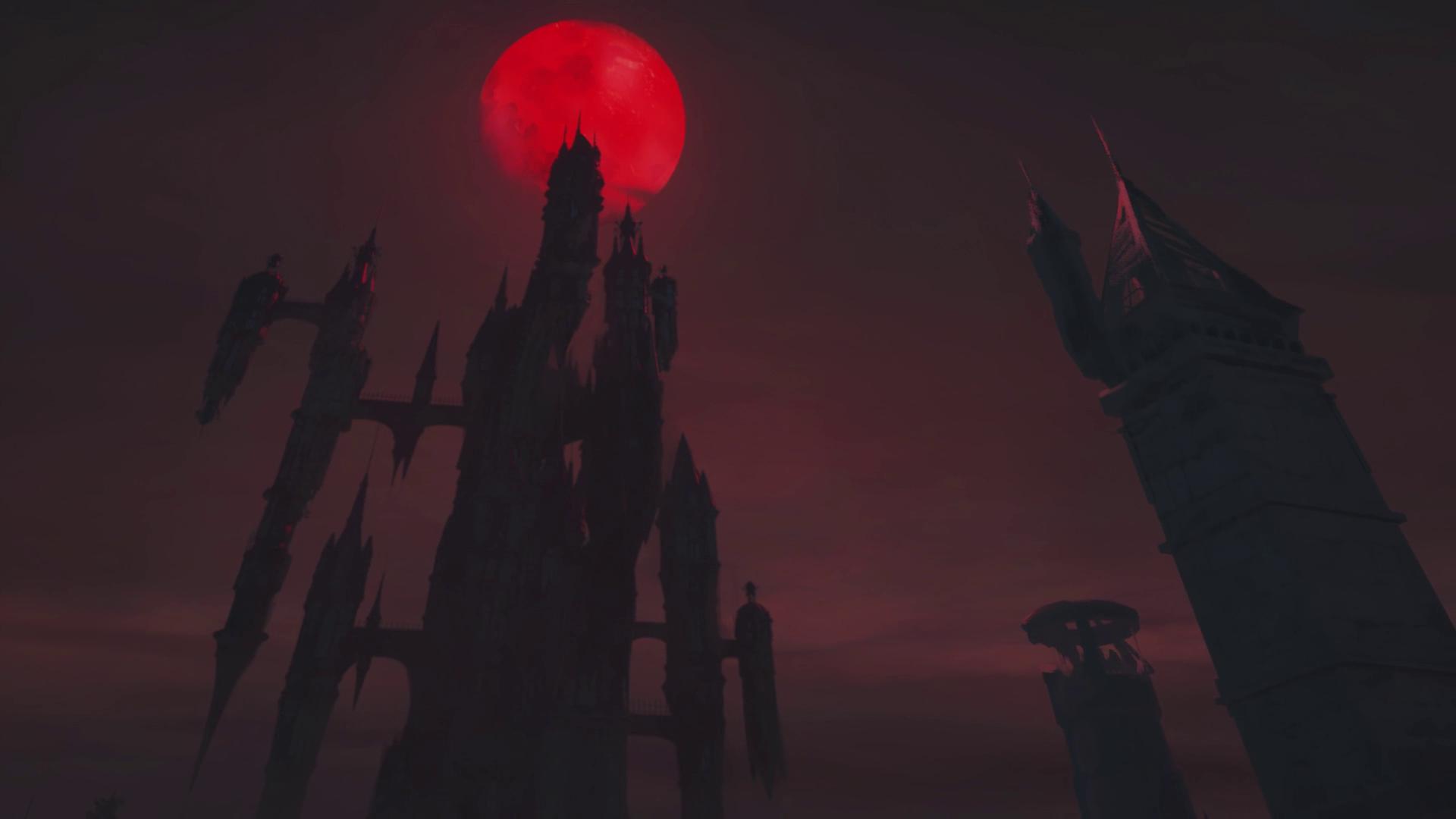 Draculas Schloss, Castlevania, Blutmond, Silhouette, Roter Himmel, 1920x1080, PC-Hintergrundbild