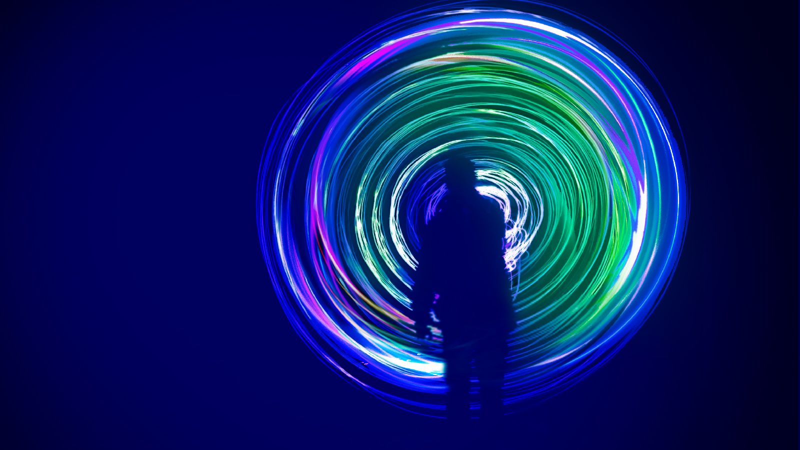 Lichtkreis, Lichtmalerei, Silhouette, Blau, Grün, 16:9, HD-Hintergrundbild für den Desktop