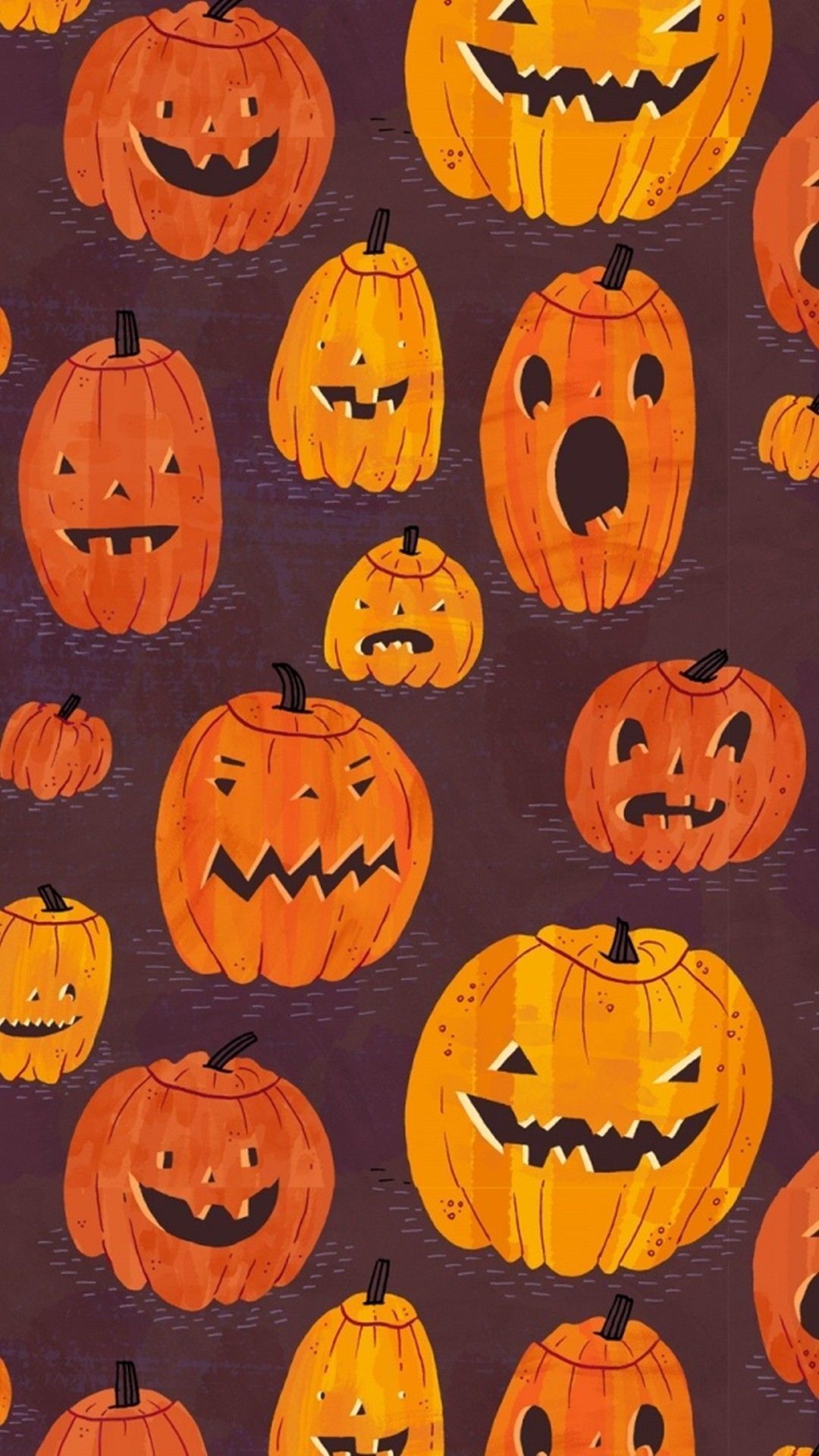 Kürbisgesichter, Muster, Jack-o’-Lantern, Orange, Lila, Full HD, Sperrbildschirm fürs iPhone