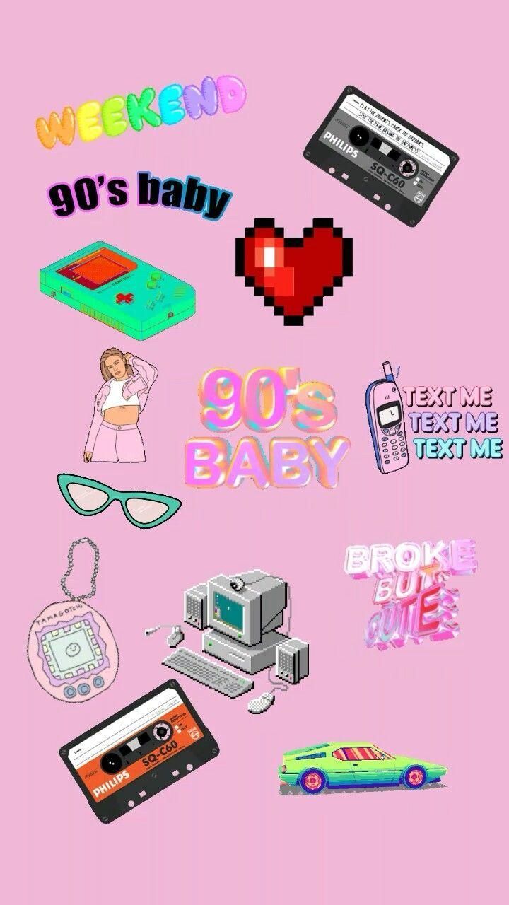 90er, Sticker, Retro, Kassette, Rosa Hintergrund, HD, Sperrbildschirm fürs iPhone