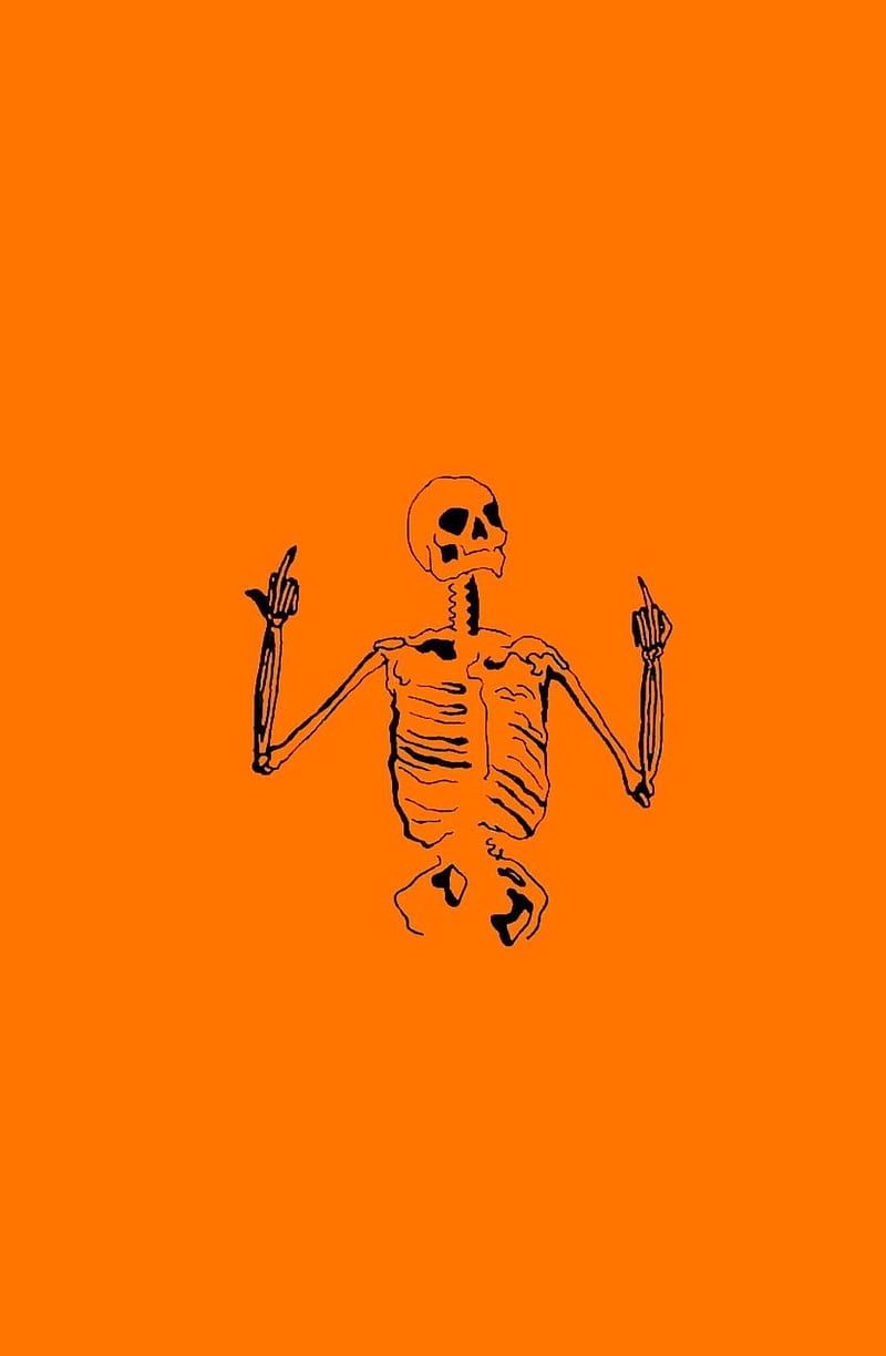 Skelett, Strichzeichnung, Orange Hintergrund, Minimalistisch, Sperrbildschirm fürs iPhone