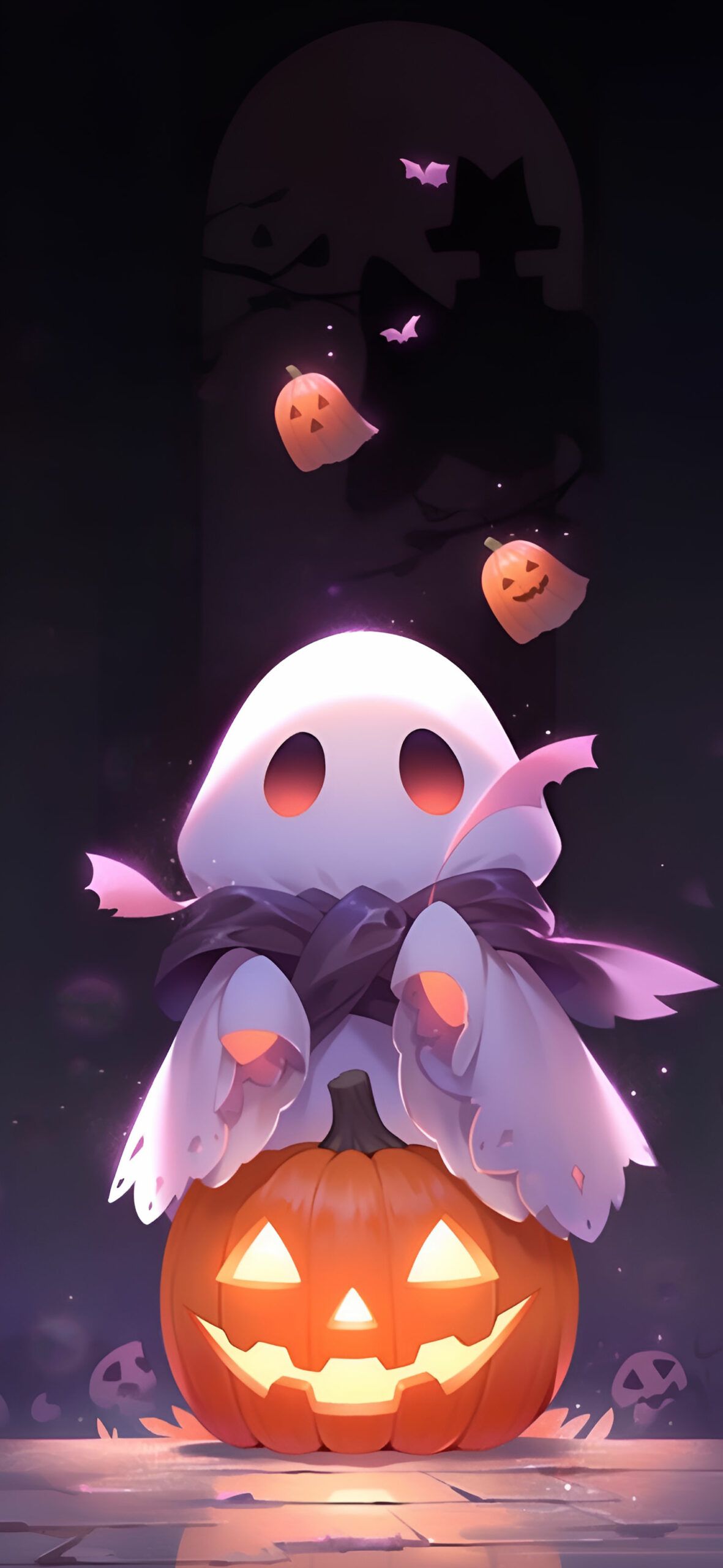 Geist, Jack-o’-Lantern, Niedlich, 3D-Illustration, Lila, Full HD, Handy-Hintergrund