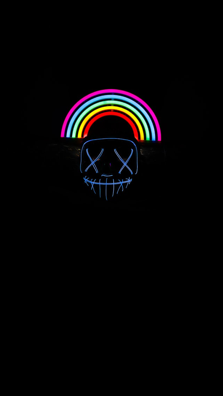 Regenbogen, LED-Maske, Schwarzer Hintergrund, Minimalistisch, Sperrbildschirm fürs iPhone