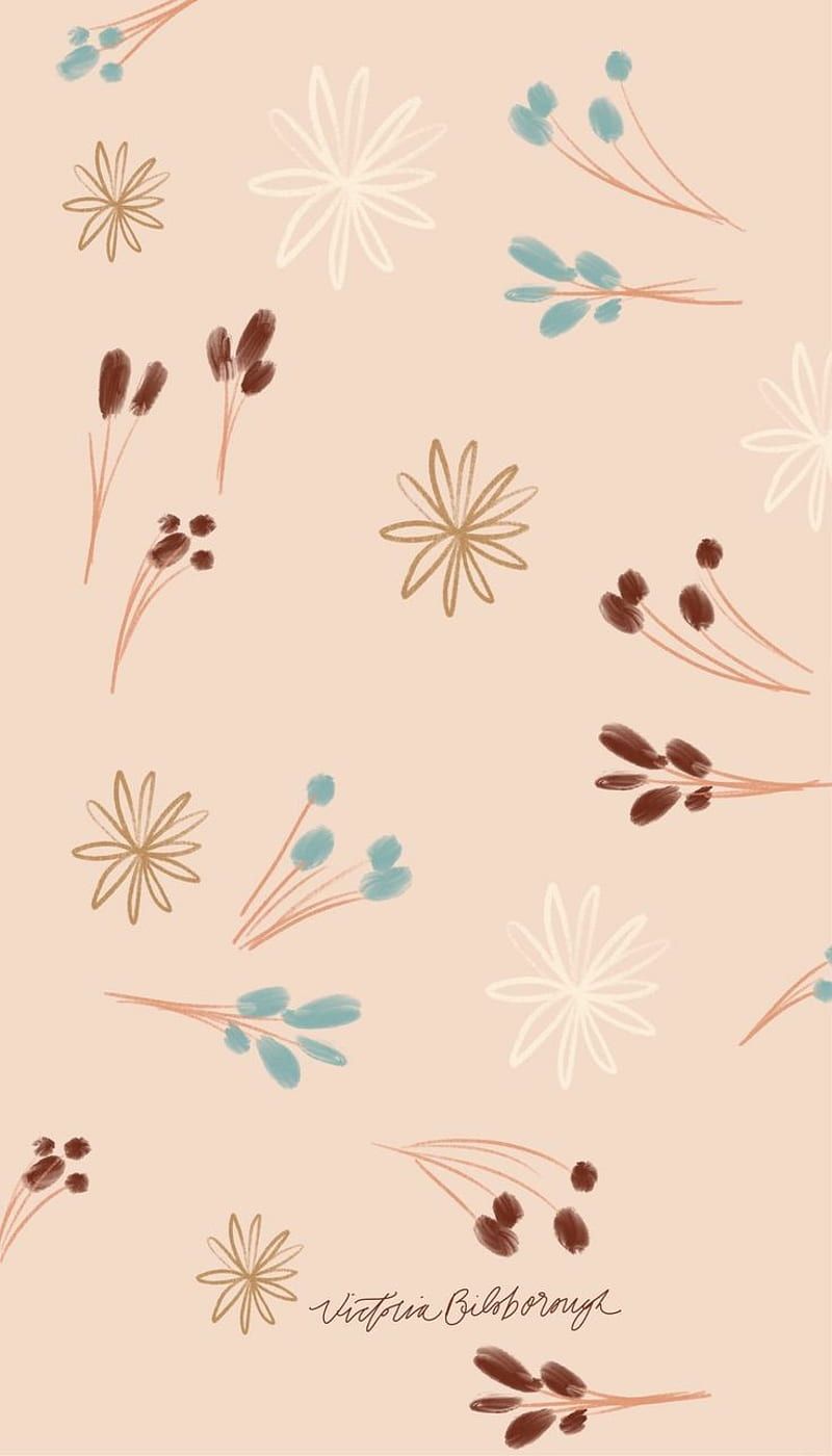 Florales Muster, Pfirsichfarben, Zweige, Minimalistisch, HD, Handy-Hintergrund