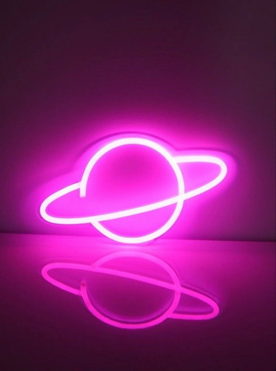 Planet, Ringe, Neonlampe, Pink, Spiegelung, HD, iPad-Hintergrundbild