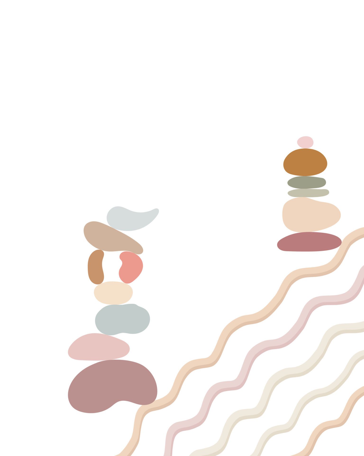 Steinturm, Balance, Wellenlinien, Boho, Illustration, Minimalismus, Hintergrundbild fürs Tablet