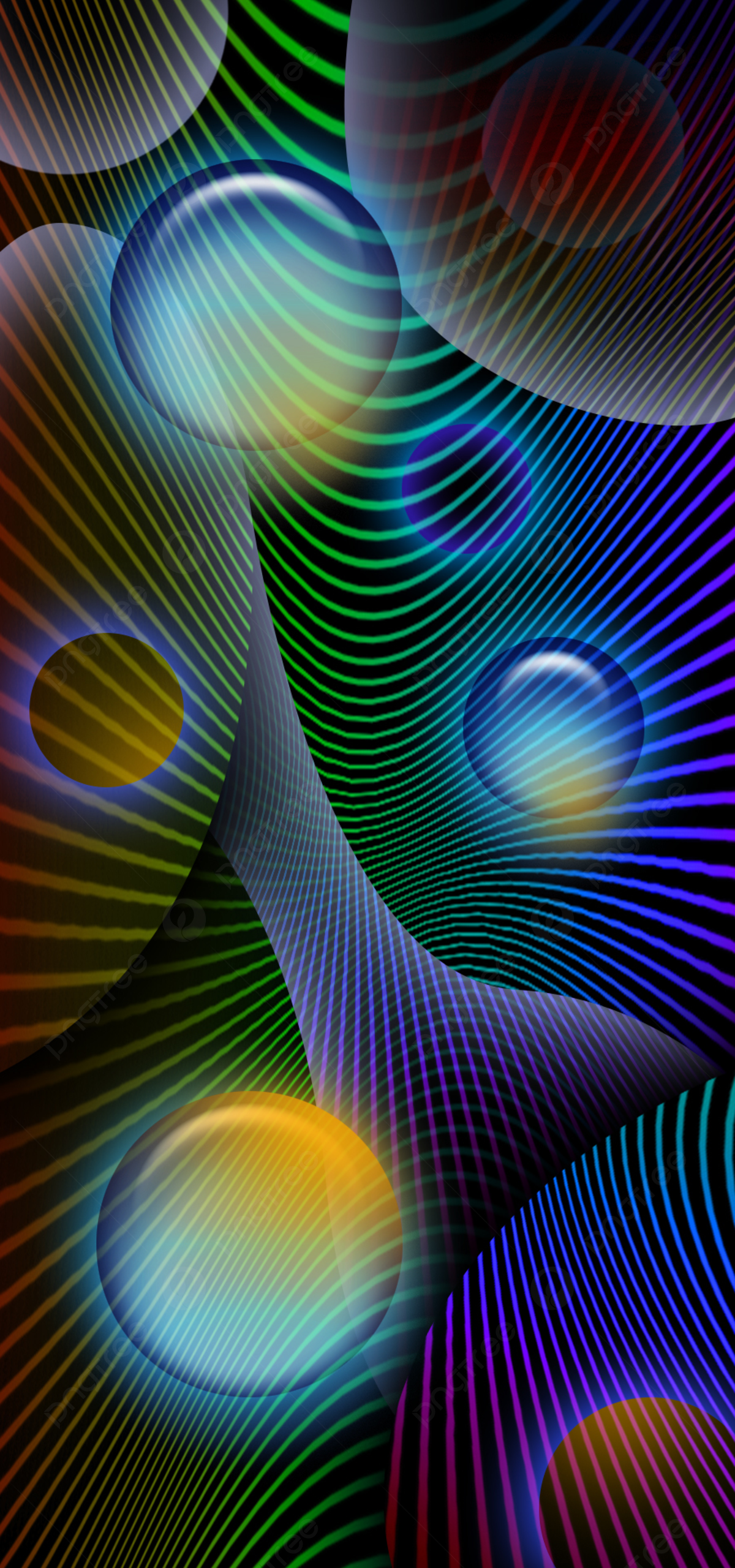 Abstrakt, Kugeln, Psychedelisch, Bunte Linien, Full HD, Hintergrundbild fürs Handy