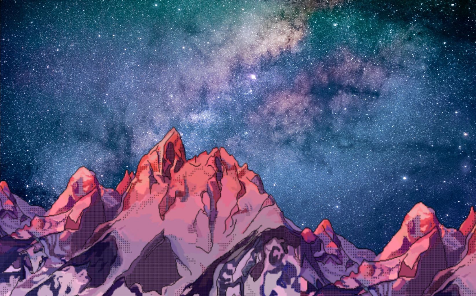 Milchstraße, Berggipfel, Gebirge, Sternenhimmel, Illustration, Nacht, HD, PC-Hintergrundbild