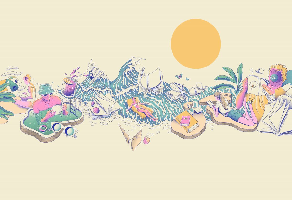 Sonne, Abstrakte Illustration, Wellen, Pastellfarben, Beige, Hintergrund
