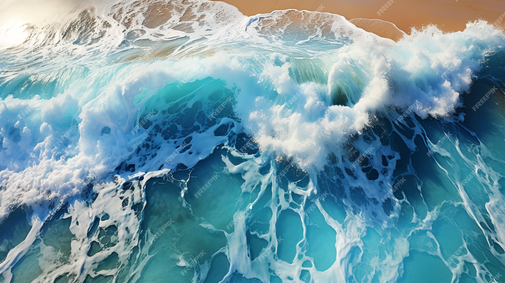 Meereswelle, Gischt, Türkis, Ozean, Luftaufnahme, 16:9, Full-HD-Hintergrundbild für den Desktop
