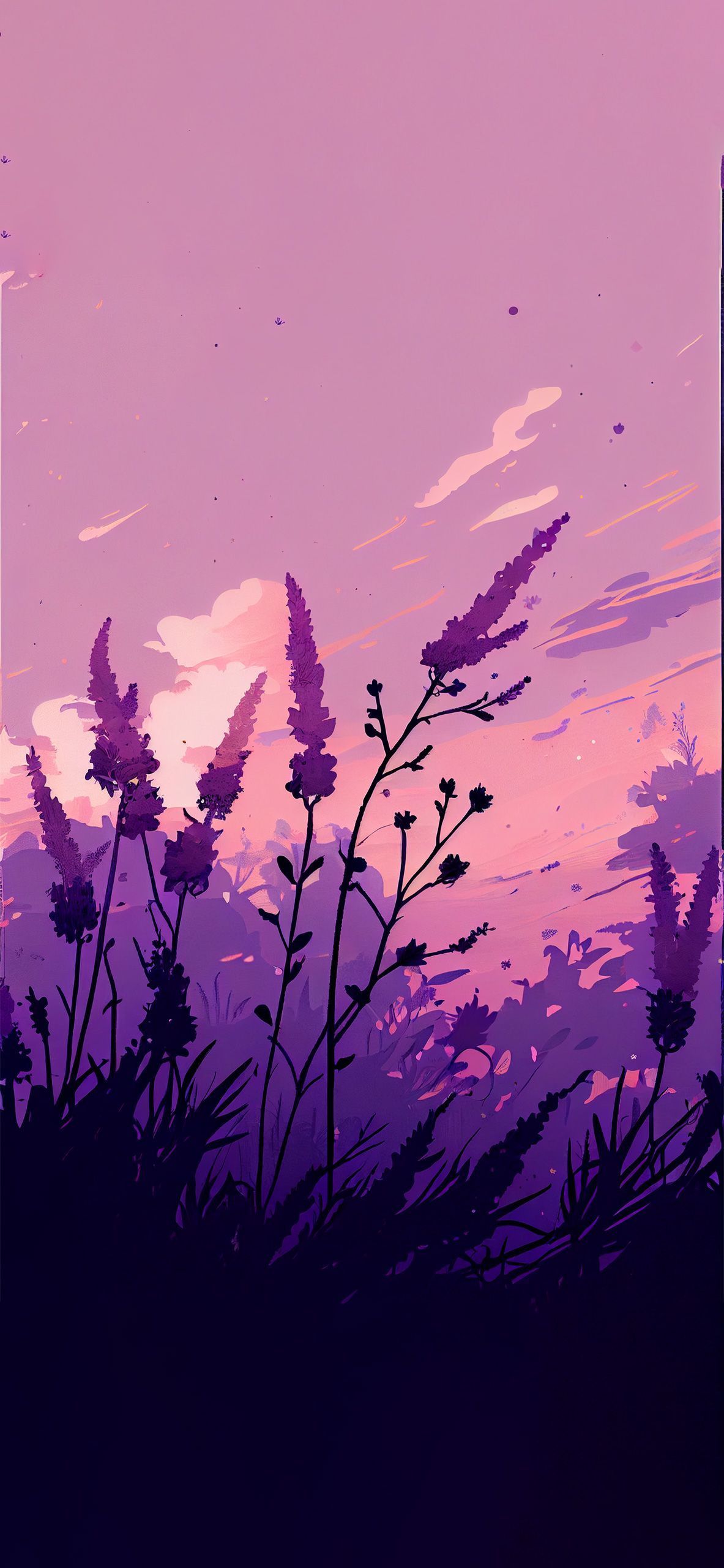 Lavendel, Silhouette, Lila Himmel, Dämmerung, Illustration, Full HD, Handy-Hintergrundbild