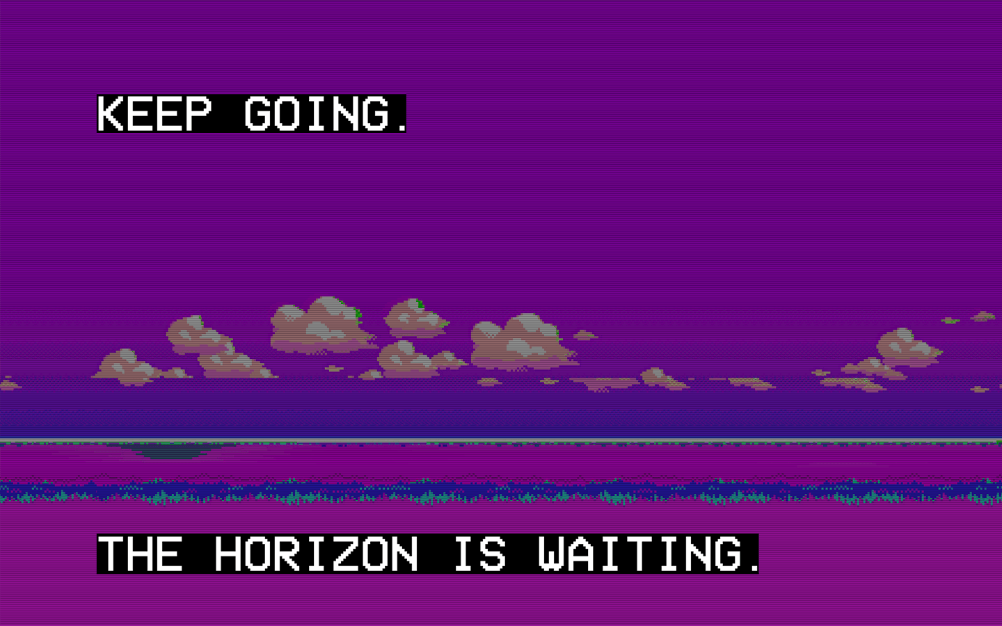 Keep Going, Pixel-Art, Spruch, Lila, Wolken, Retro, HD, Hintergrundbild für den PC