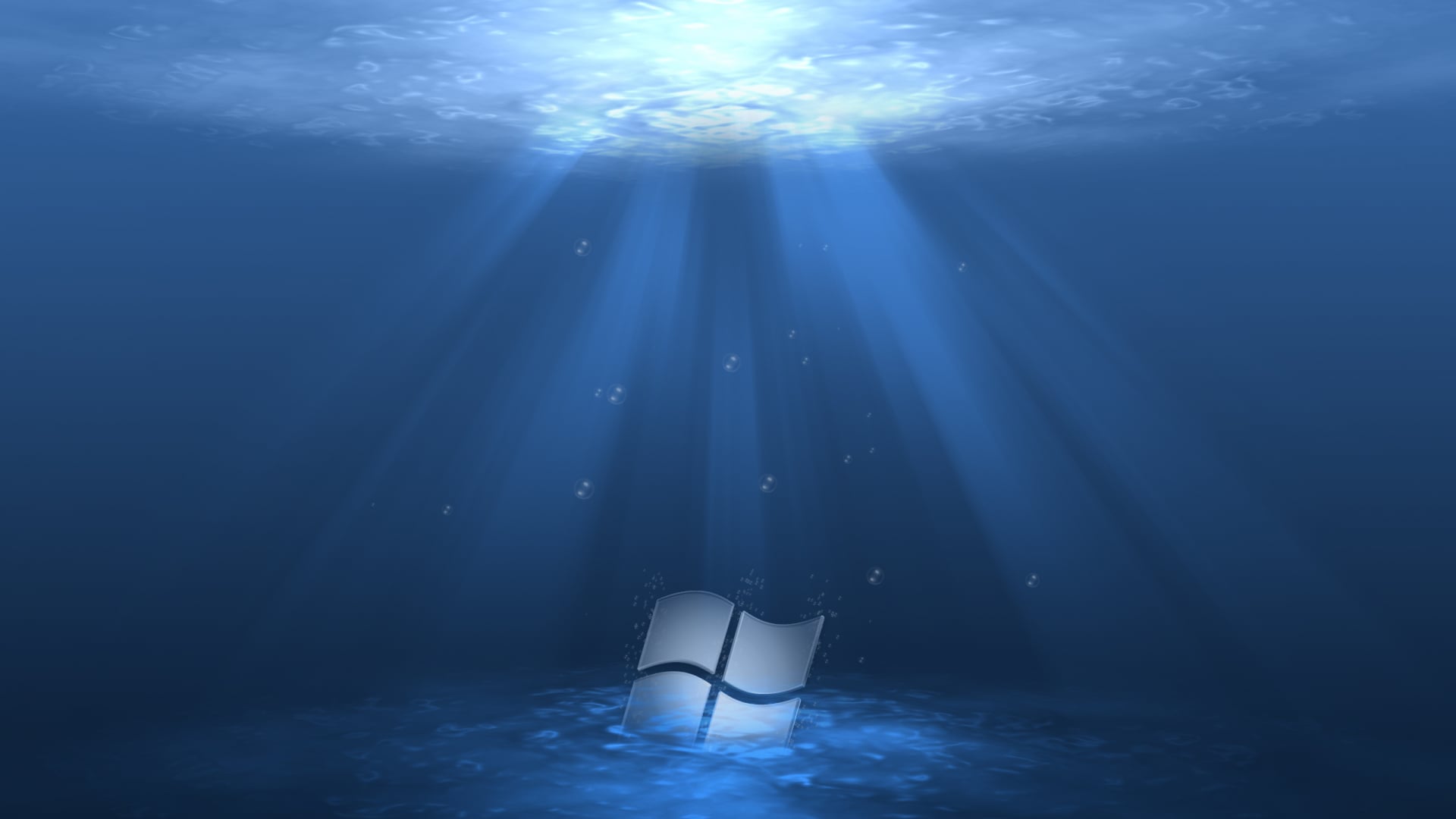 Windows-Logo, Unterwasser, Lichtstrahlen, Tiefblau, 1920x1080, Full-HD-Hintergrundbild für PC