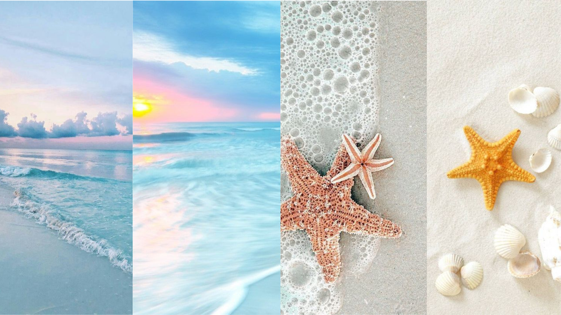 Seestern, Muscheln, Collage, Pastell, Sand, 1920x1080, Full-HD-Hintergrundbild für PC