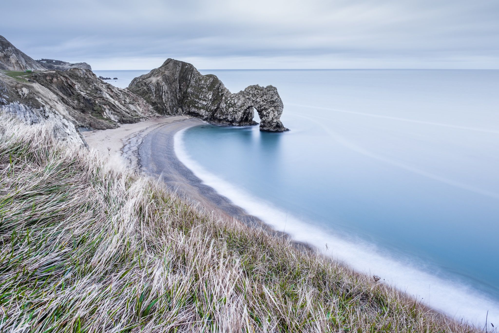 Durdle Door, Jurassic Coast, England, Felsbogen, Bucht, Langzeitbelichtung, Full HD, Desktop-Hintergrund