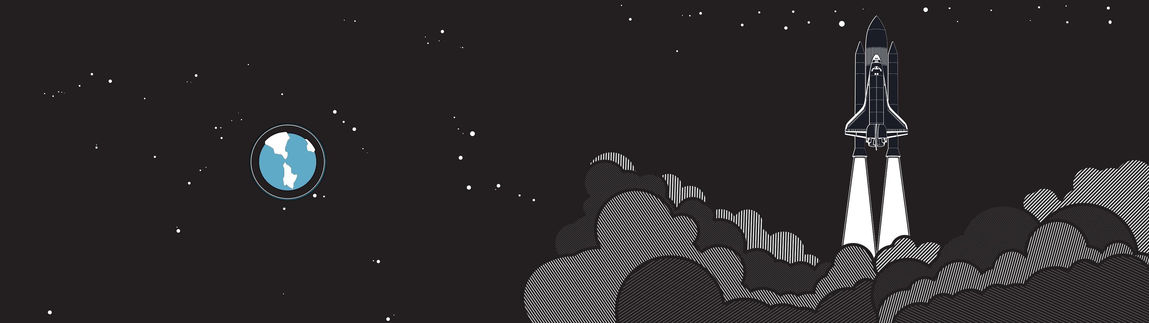 Rakete, Start, Erde, Rauch, Minimalistisch, 32:9, Full-HD-Hintergrundbild für den Desktop