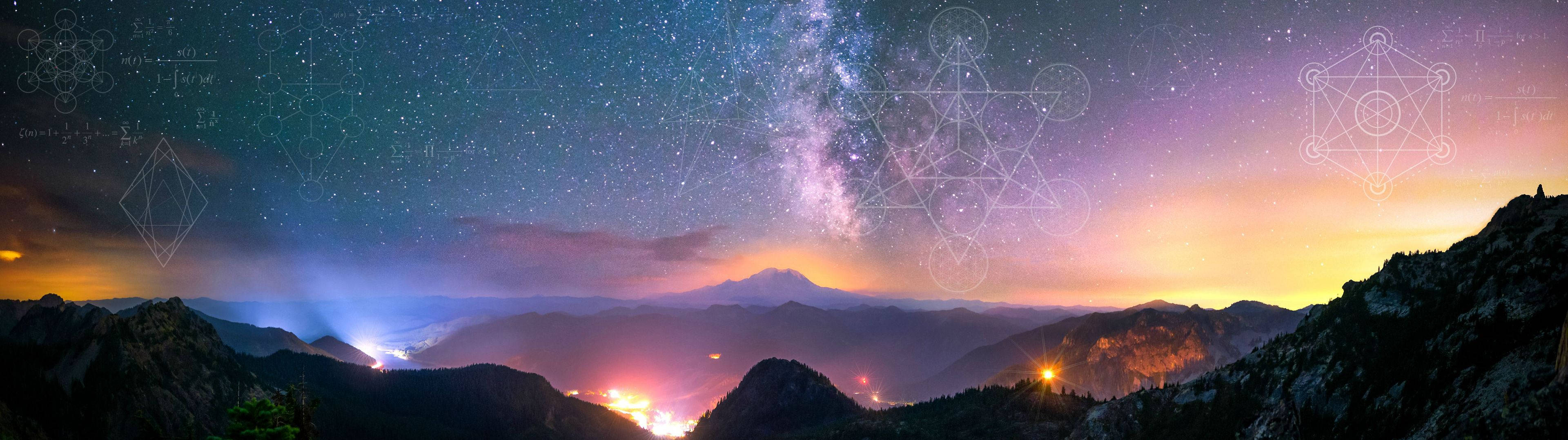 Milchstraße, Berge, Sternenhimmel, Nacht, Lichter, 32:9, Full-HD-Hintergrundbild für den Desktop