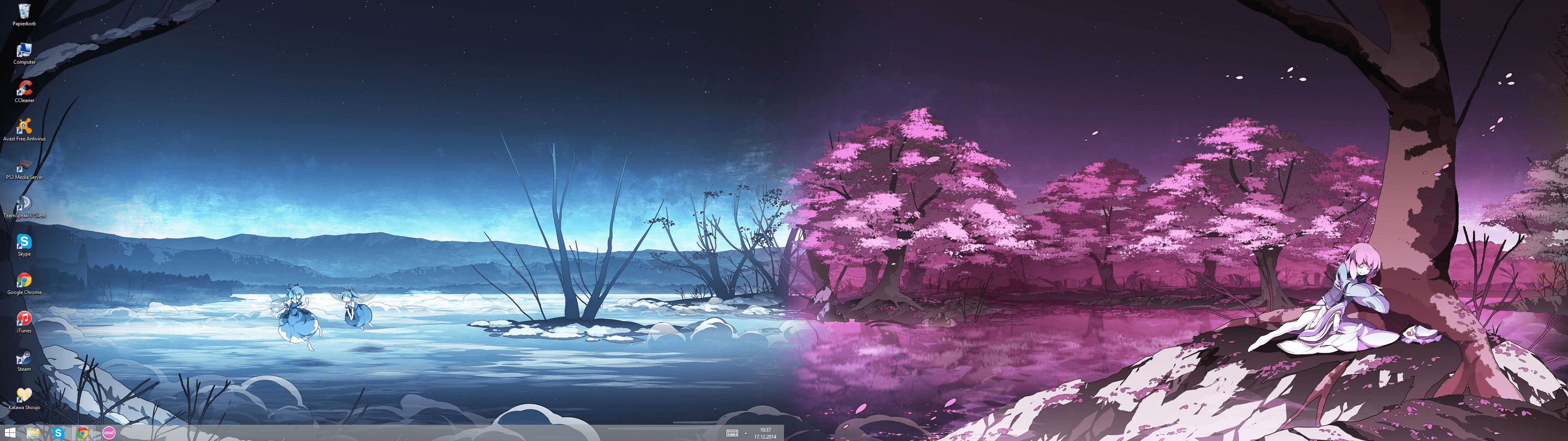Winterlandschaft, Rosa Bäume, Eis, Fantasy, Blau, Full HD, Desktop-Hintergrund für Windows