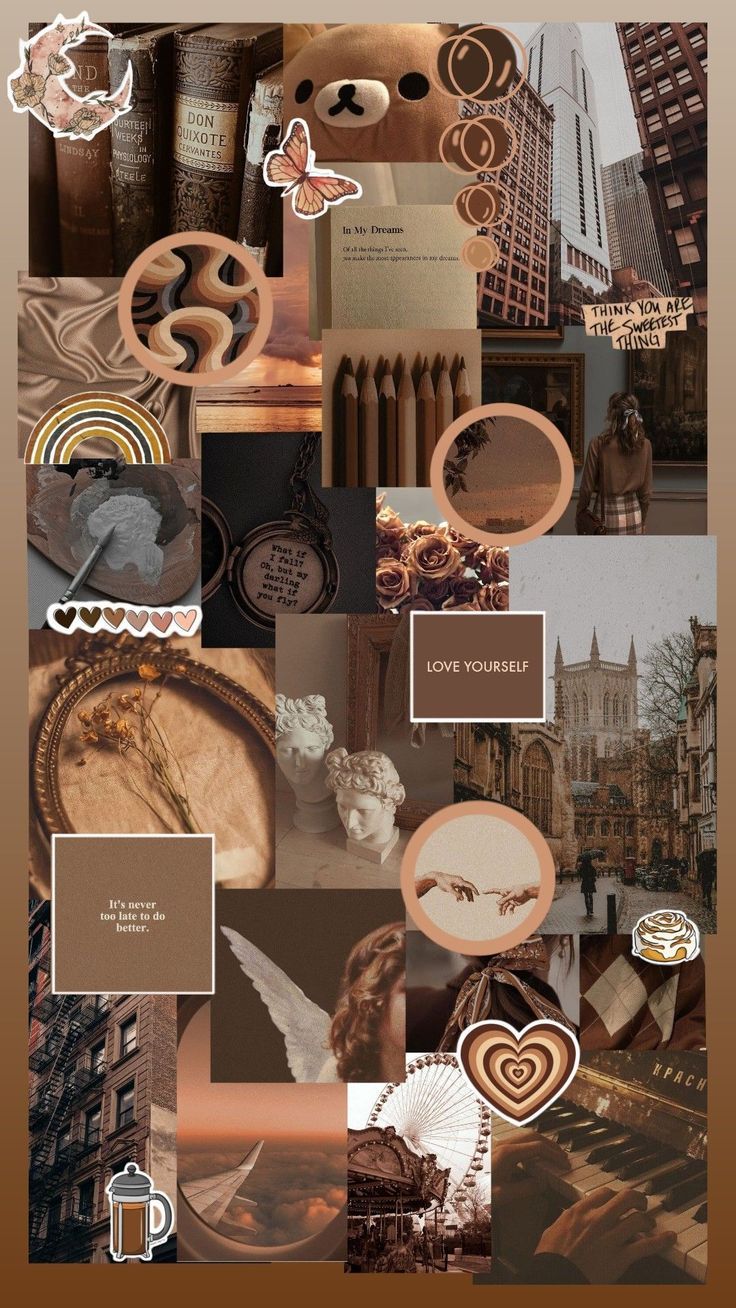 Collage, Braune Ästhetik, Kaffee, Moodboard, Vintage, HD, Sperrbildschirm fürs iPhone