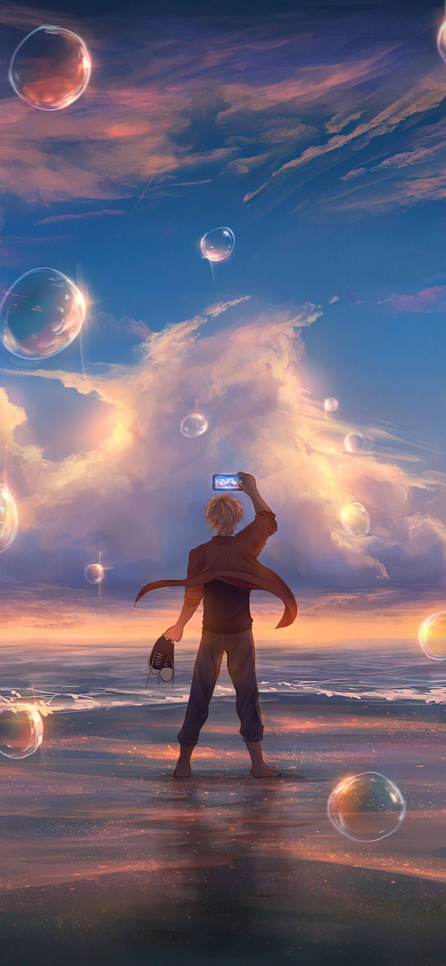 Digitale Kunst, Mann, Planeten, Wolken, Surreal, Strand, Sperrbildschirm fürs iPhone