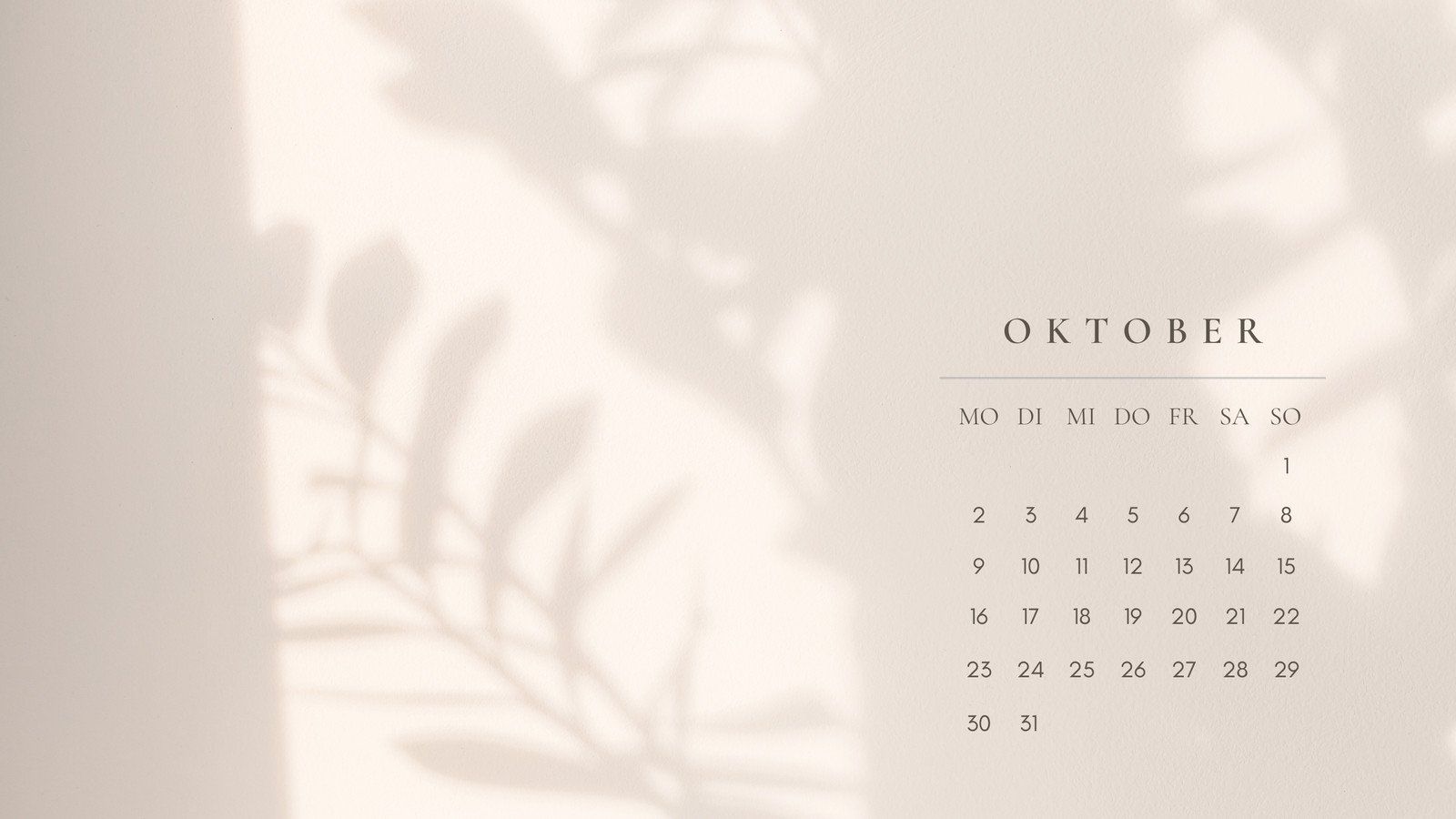 Kalender, Oktober, Schatten, Blätter, Beige, HD, Desktop-Hintergrund für Windows