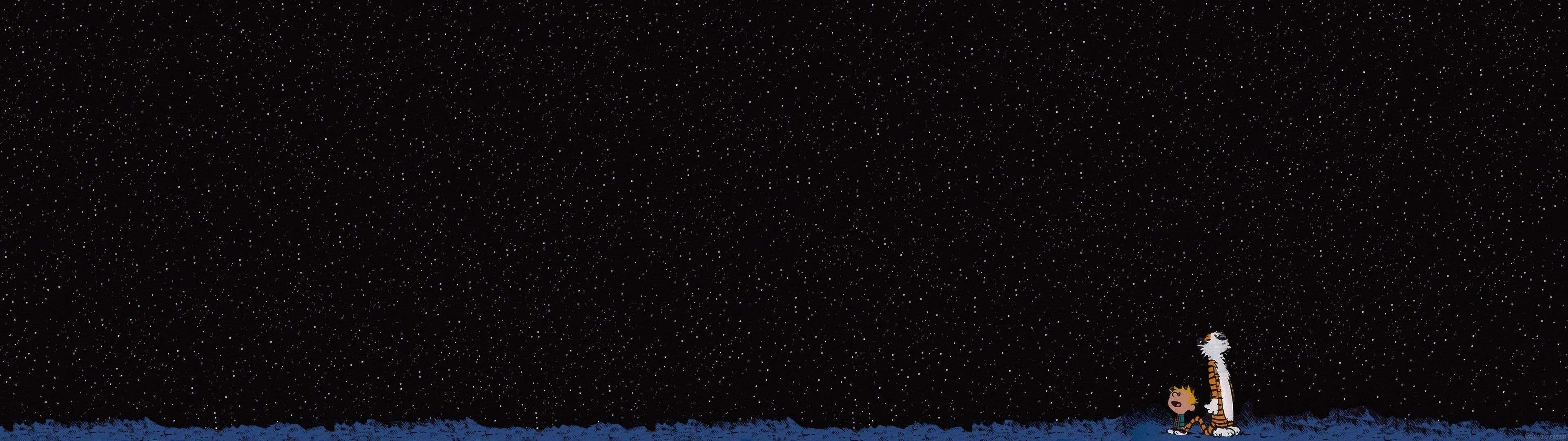 Calvin und Hobbes, Sternenhimmel, Nacht, Minimalistisch, Full-HD-Hintergrundbild für PC