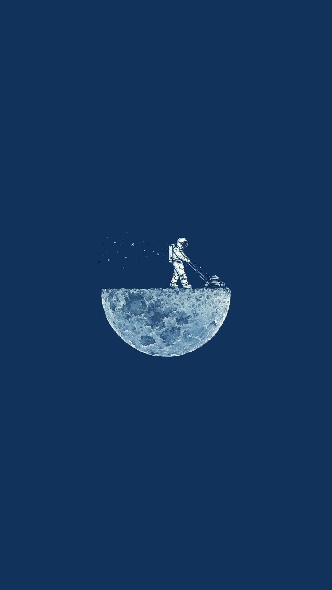 Astronaut, Mond, Dunkelblau, Minimalismus, Illustration, Android-Hintergrundbild