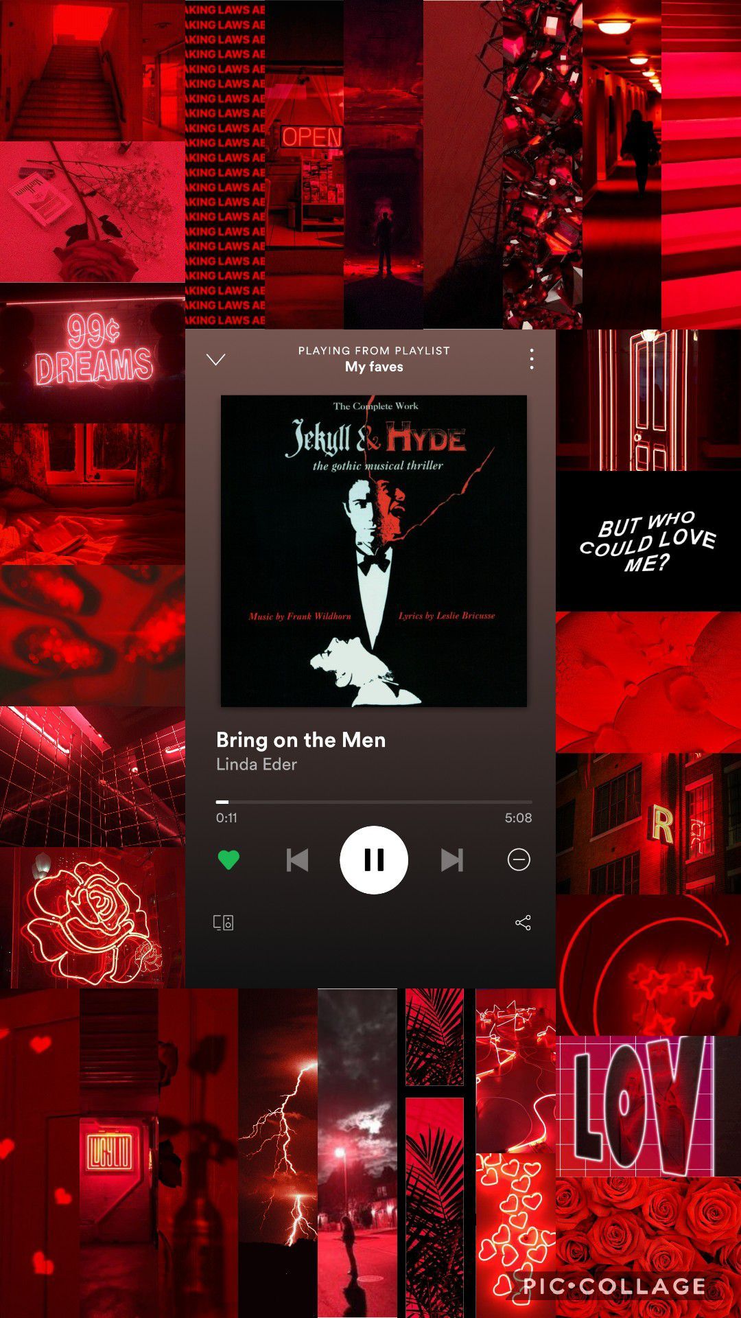 Collage, Rote Ästhetik, Musikplayer, Neonschrift, Moodboard, Full HD, iPhone-Hintergrundbild