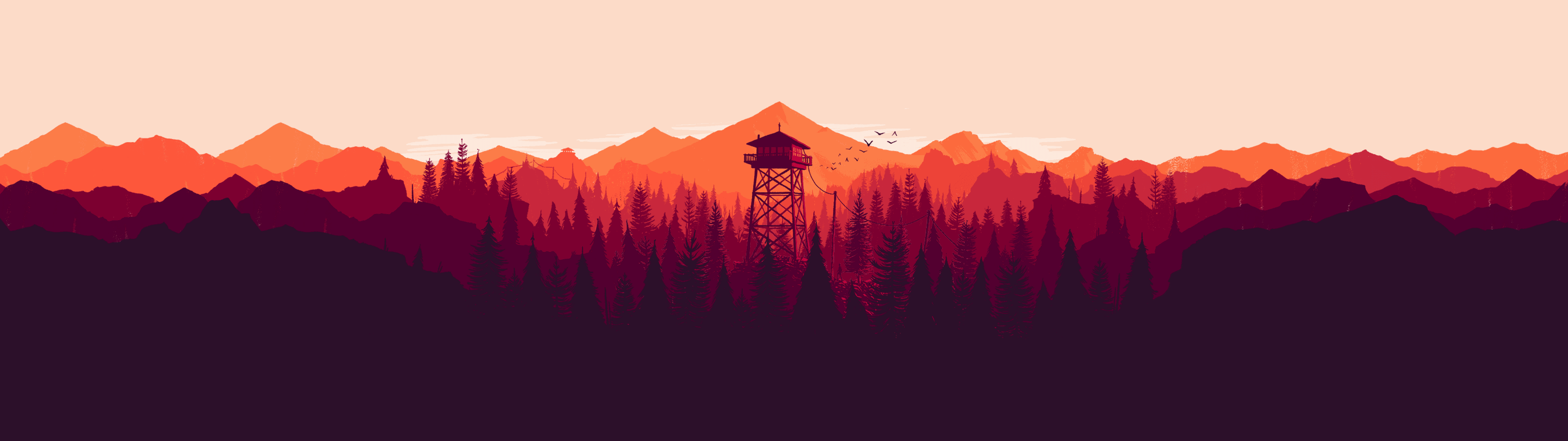 Firewatch, Aussichtsturm, Wald, Pfirsichfarben, Silhouette, Full HD, Desktop-Hintergrund