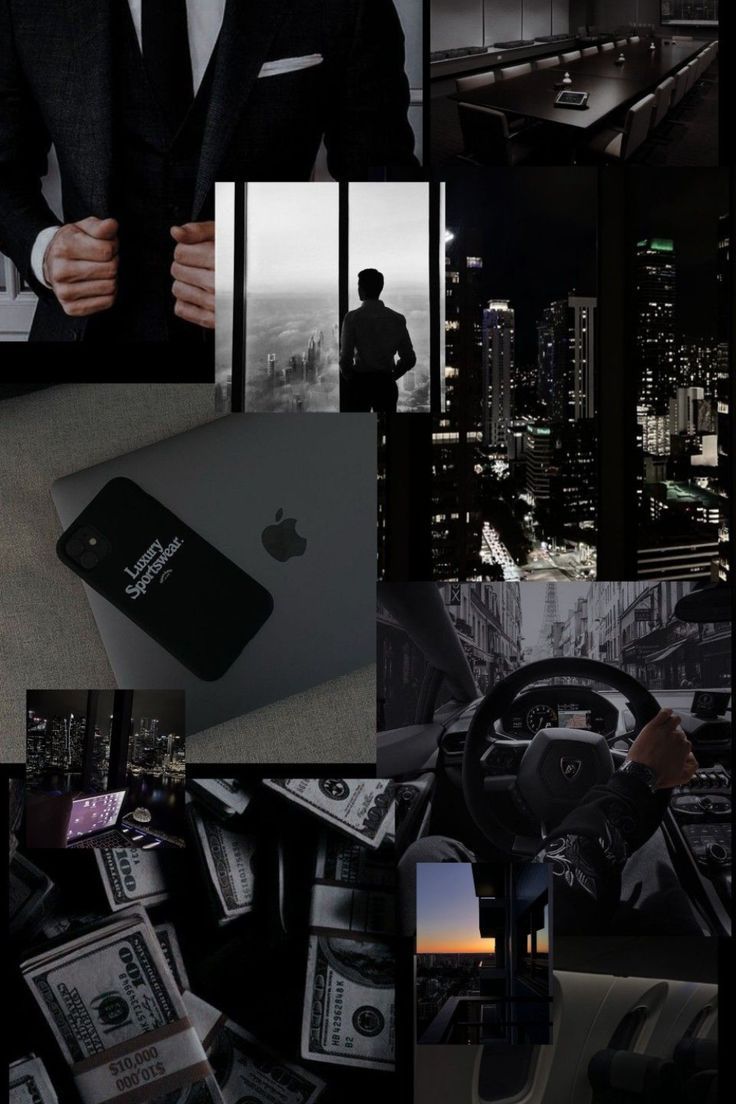 Collage, Luxus, Anzug, Geld, Auto, Dunkel, HD, Hintergrundbild fürs Handy