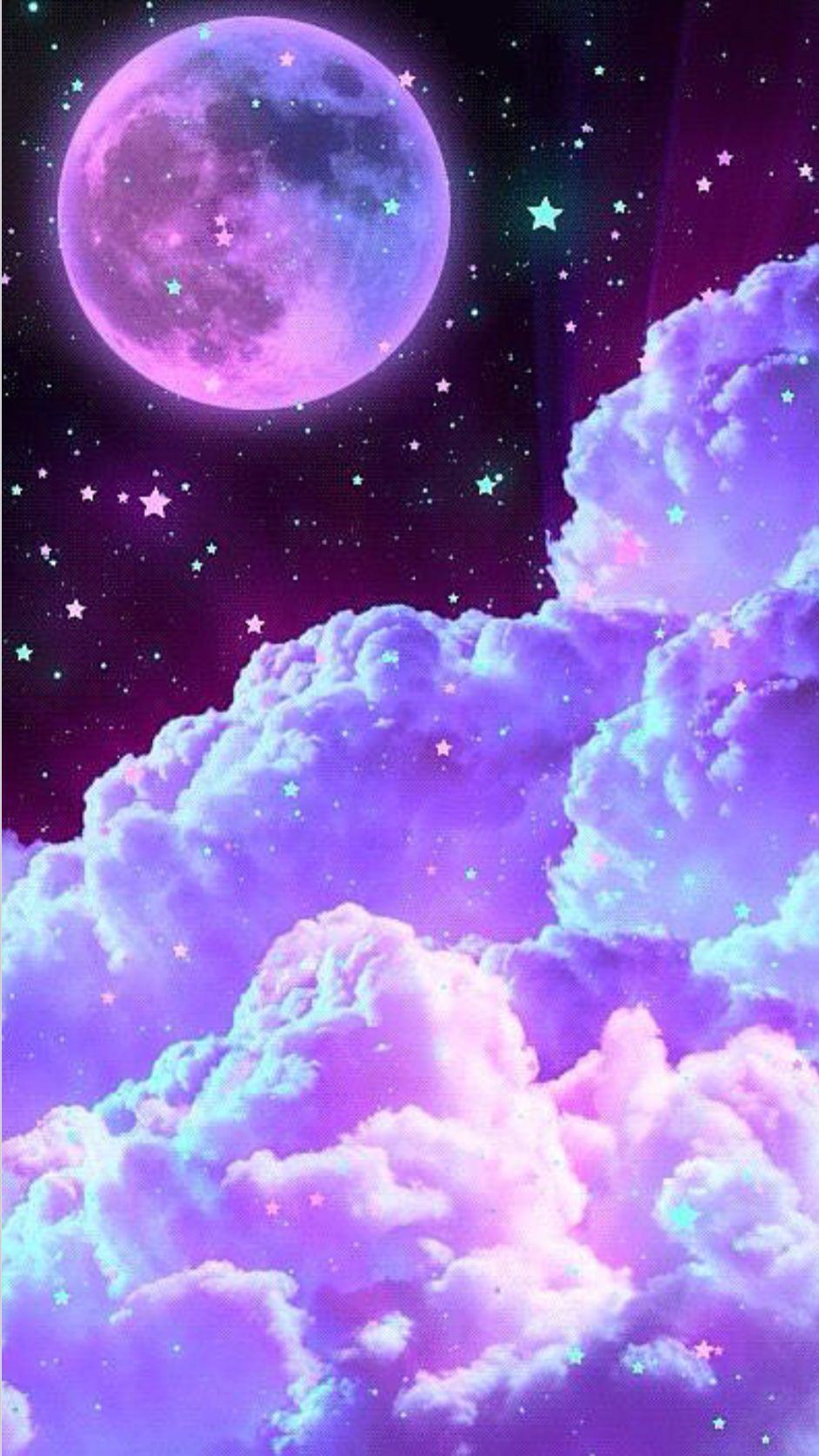 Mond, Wolken, Lila, Rosa, Illustration, Sterne, HD, Sperrbildschirm fürs iPhone