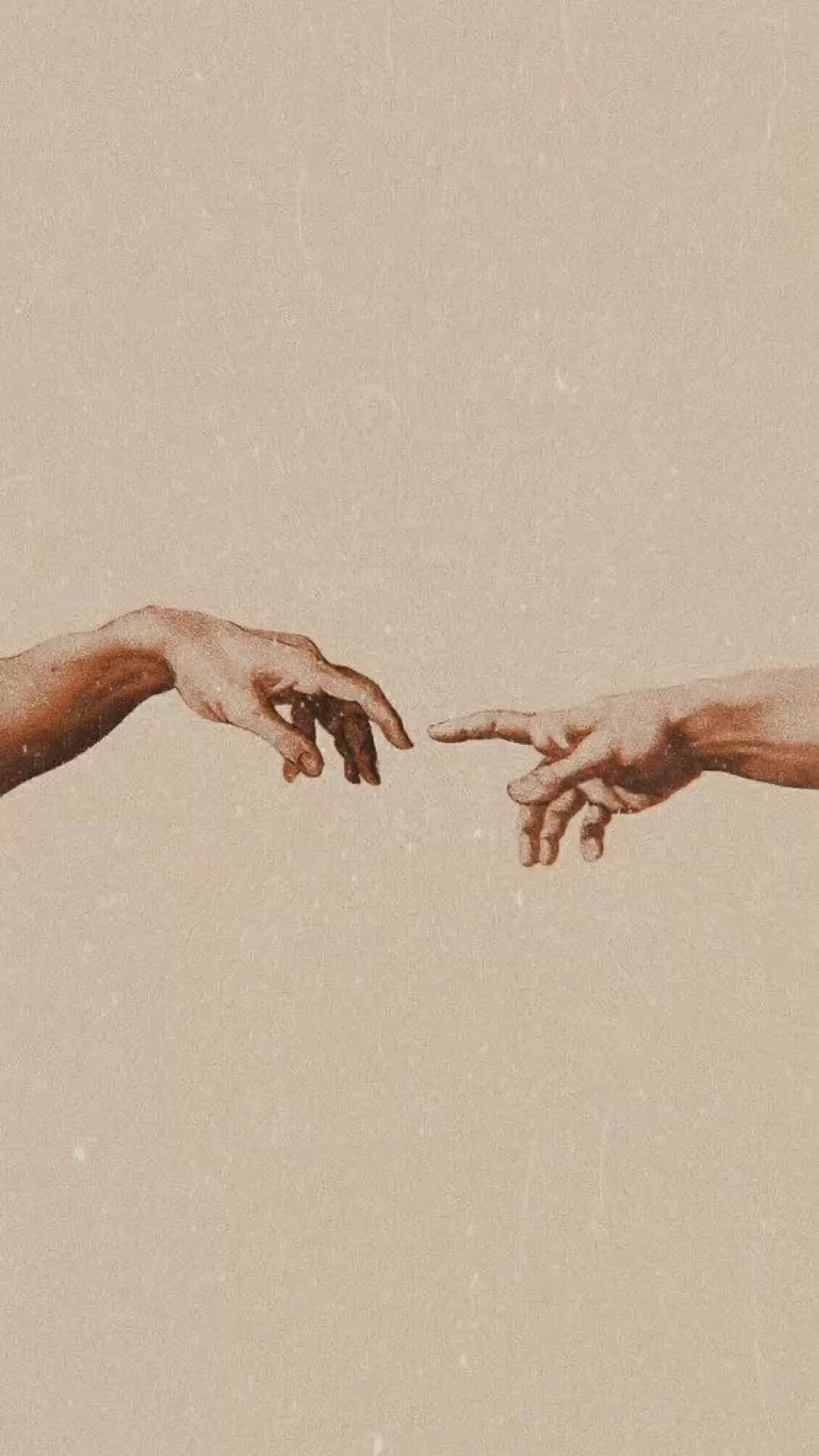 Die Erschaffung Adams, Michelangelo, Hände, Beige, Minimalismus, 1080x1920, Handy-Hintergrund