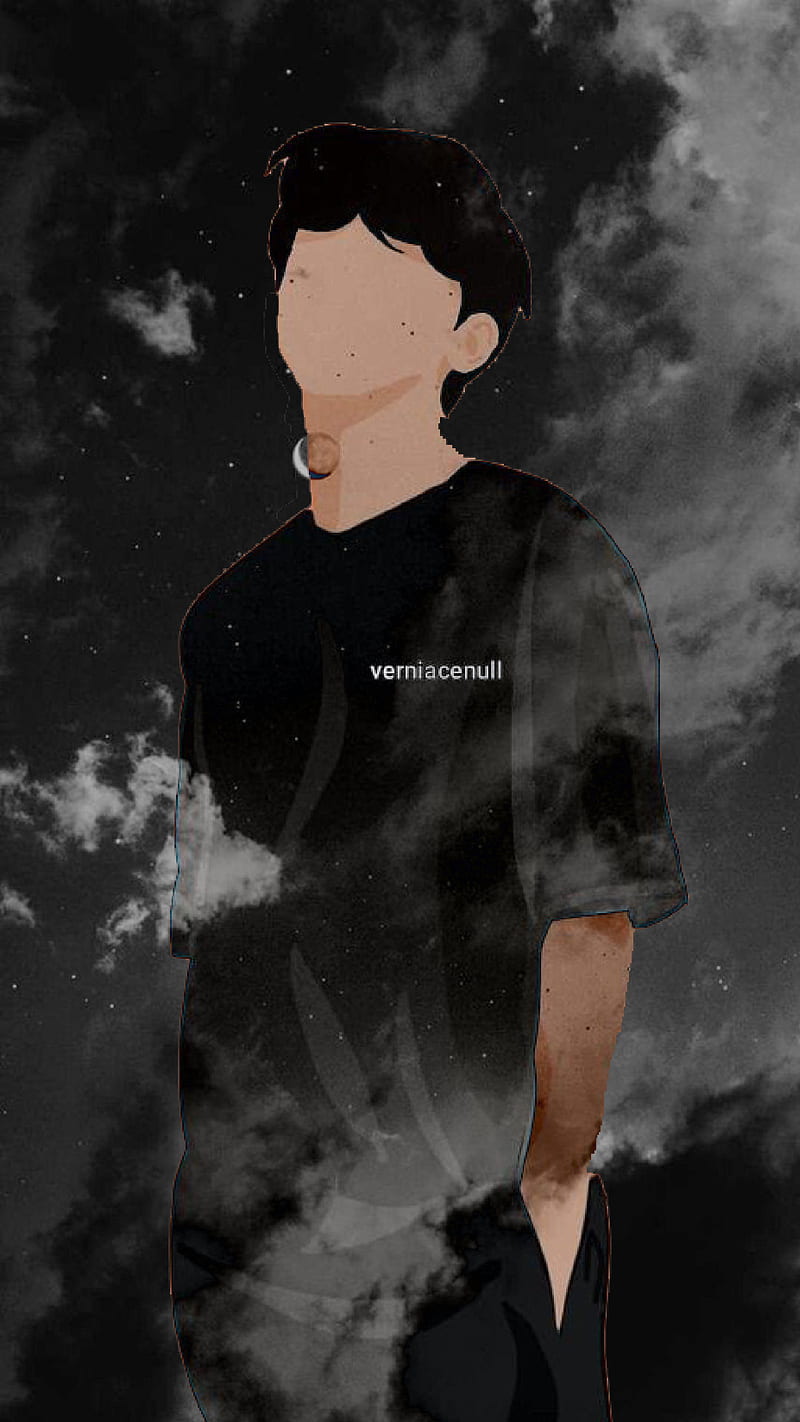 Illustration, Mann ohne Gesicht, Rauch, Schwarz-Weiß, Streetwear, Hintergrundbild fürs Handy