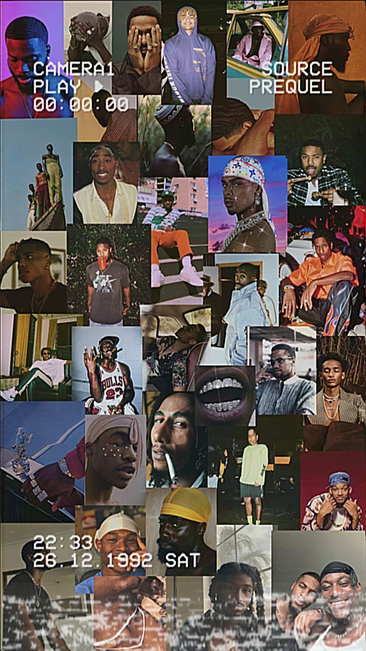 Collage, Moodboard, Retro-Fotos, Rapper, Bunt, HD, Handy-Hintergrund im Hochformat