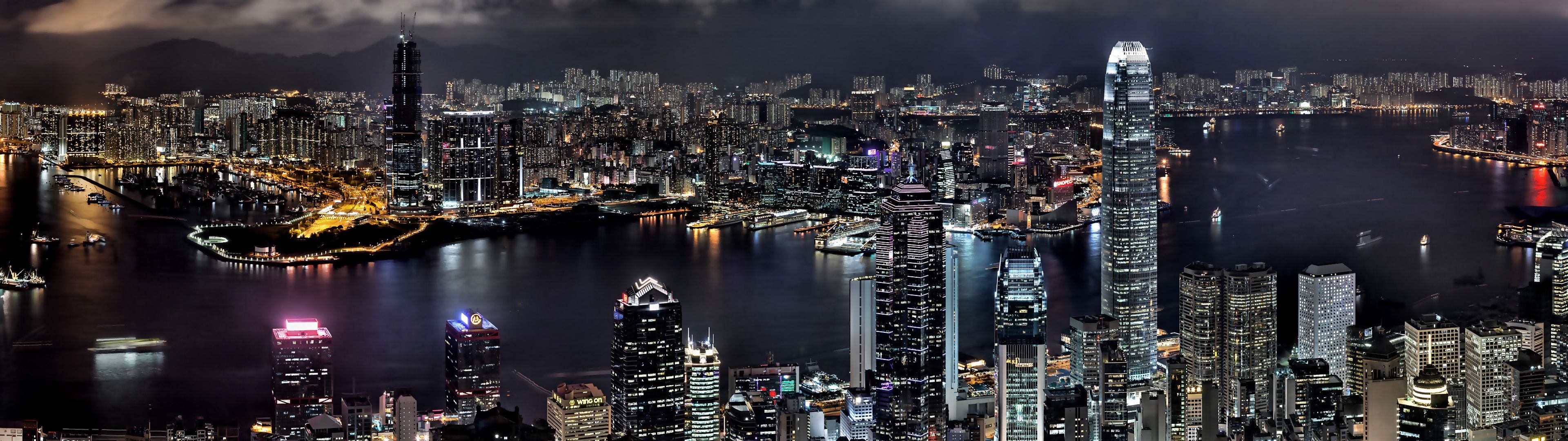Hongkong, Victoria Harbour, Skyline, Stadt bei Nacht, Wolkenkratzer, Full-HD-Hintergrundbild für PC
