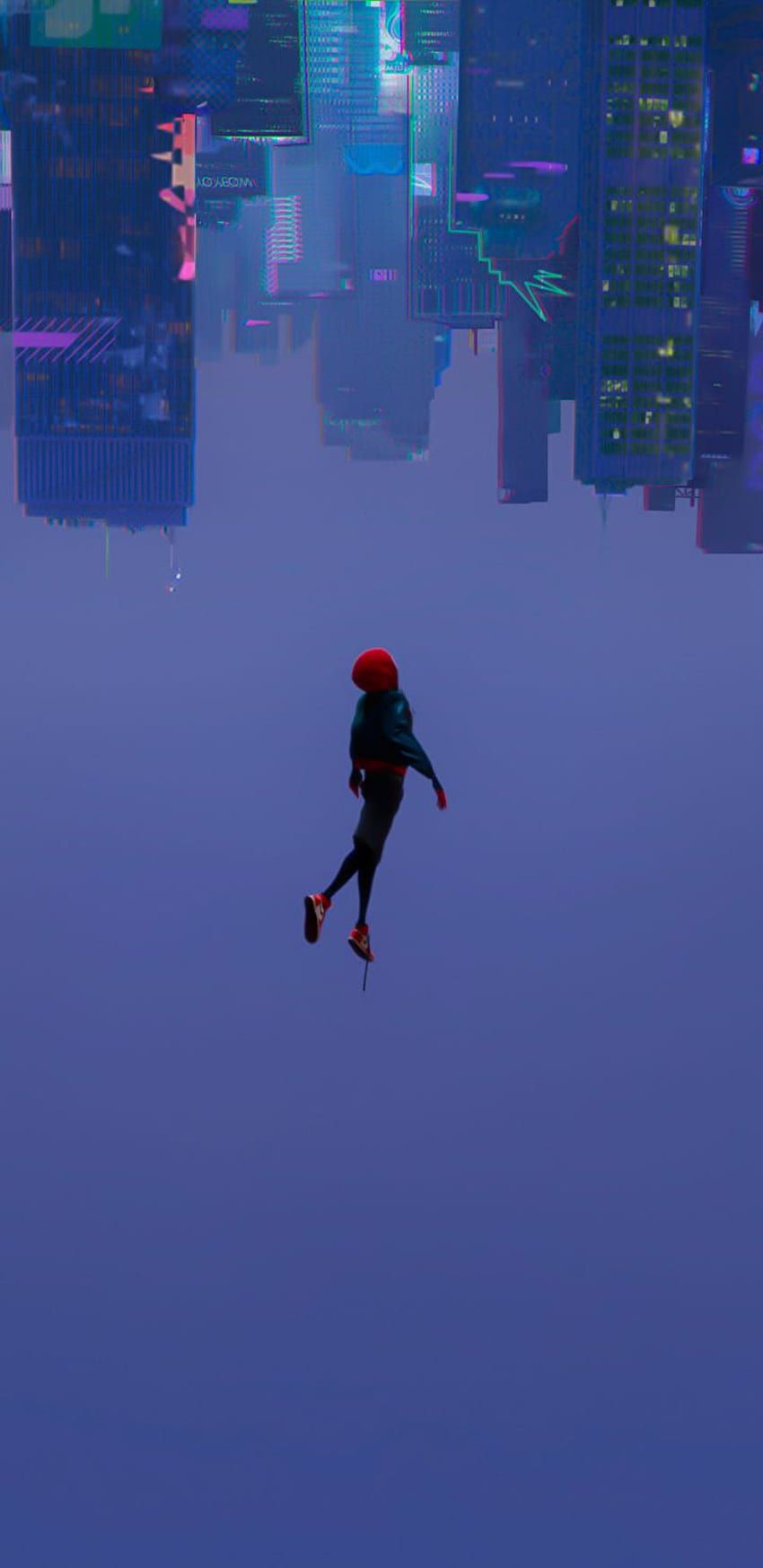 Miles Morales, Spider-Man: A New Universe, Fall, Kopfüber-Stadt, Blau, HD, Handy-Hintergrundbild