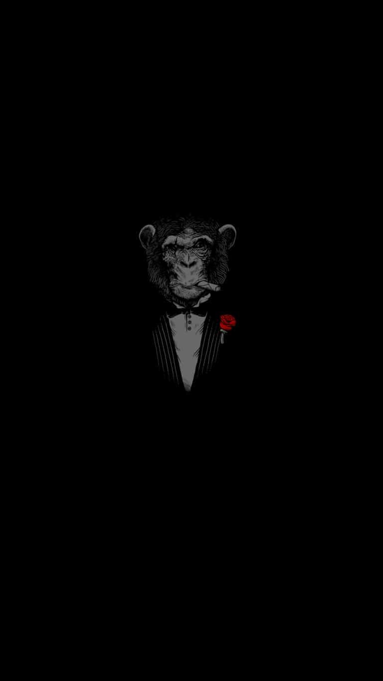 Affe, Anzug, Schwarzer Hintergrund, Gangster, Minimalismus, Sperrbildschirm fürs iPhone
