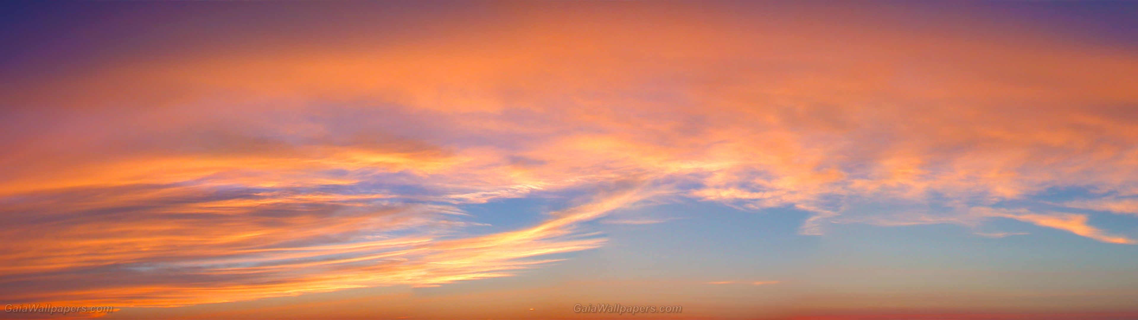 Wolken, Sonnenuntergang, Orange Himmel, Himmel, 32:9, Full-HD-Hintergrundbild für den Desktop