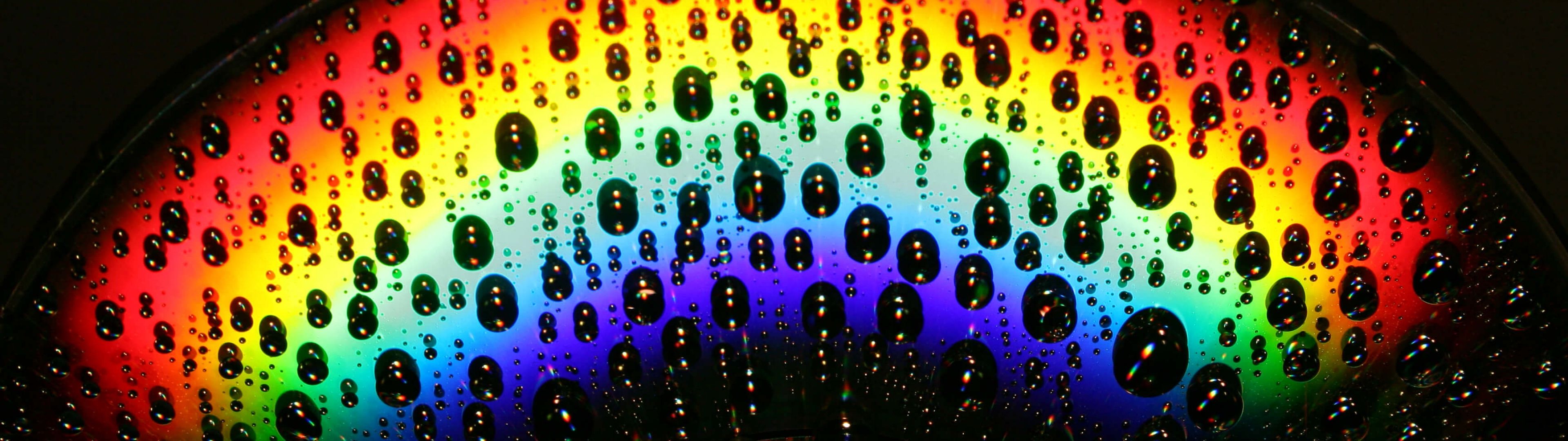 Regenbogen, Wassertropfen, Bunt, Makro, Dunkel, 32:9, Full-HD-Hintergrundbild für den Desktop
