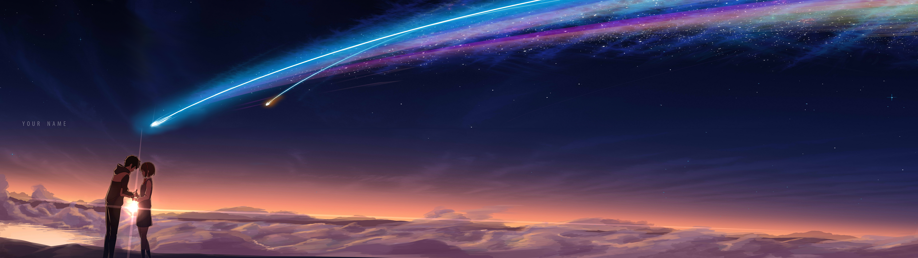 Your Name., Komet, Paar, Sternenhimmel, Anime-Film, 32:9, Full-HD-Hintergrundbild für den Desktop