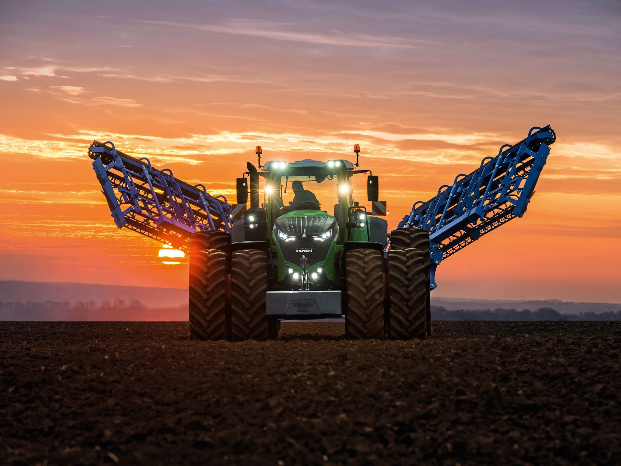 Fendt, Traktor, Sonnenuntergang, Anbaugerät, Abendrot, Hintergrundbild für iPad und Tablet