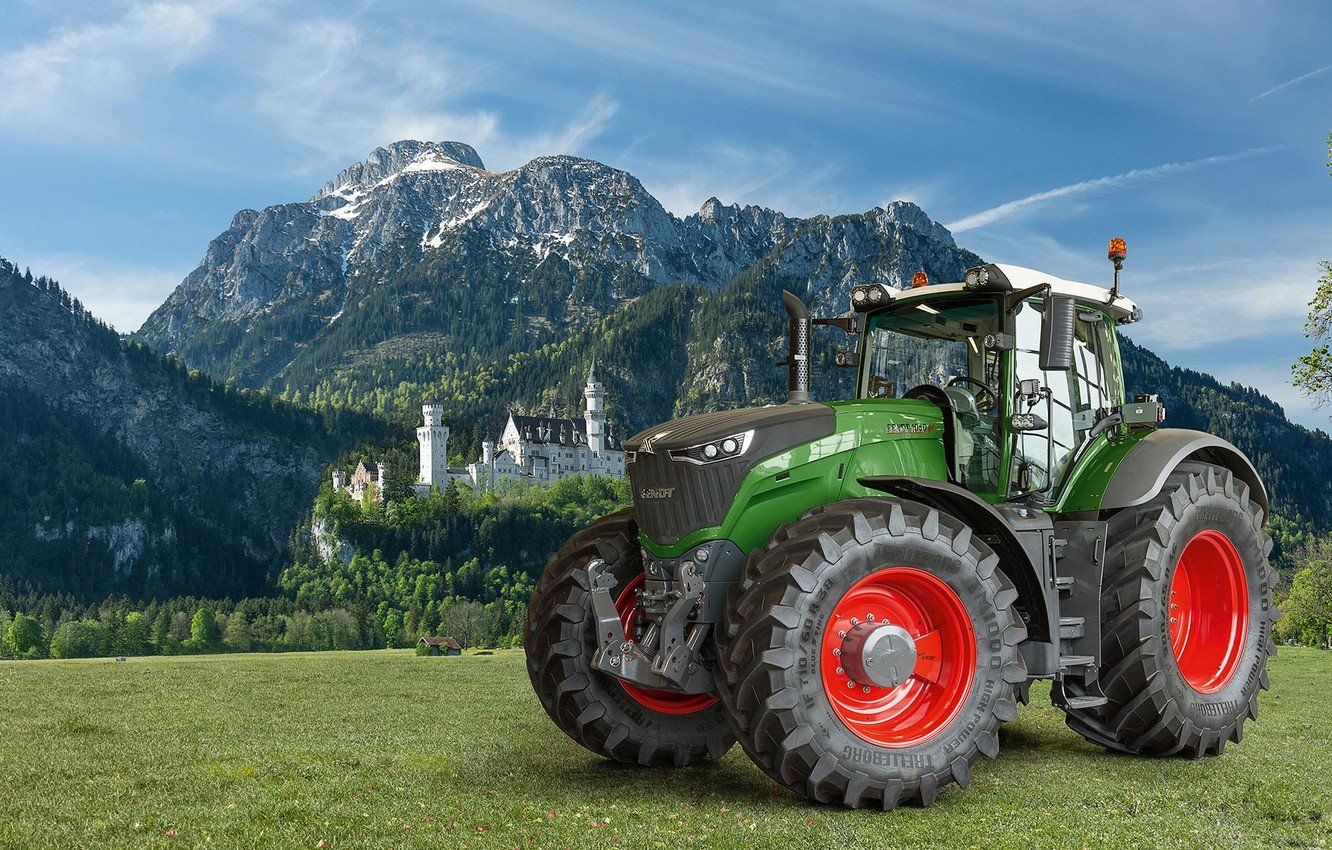 Fendt, Schloss Neuschwanstein, Traktor, Alpen, Bayern, Wiese, HD, Laptop-Hintergrundbild