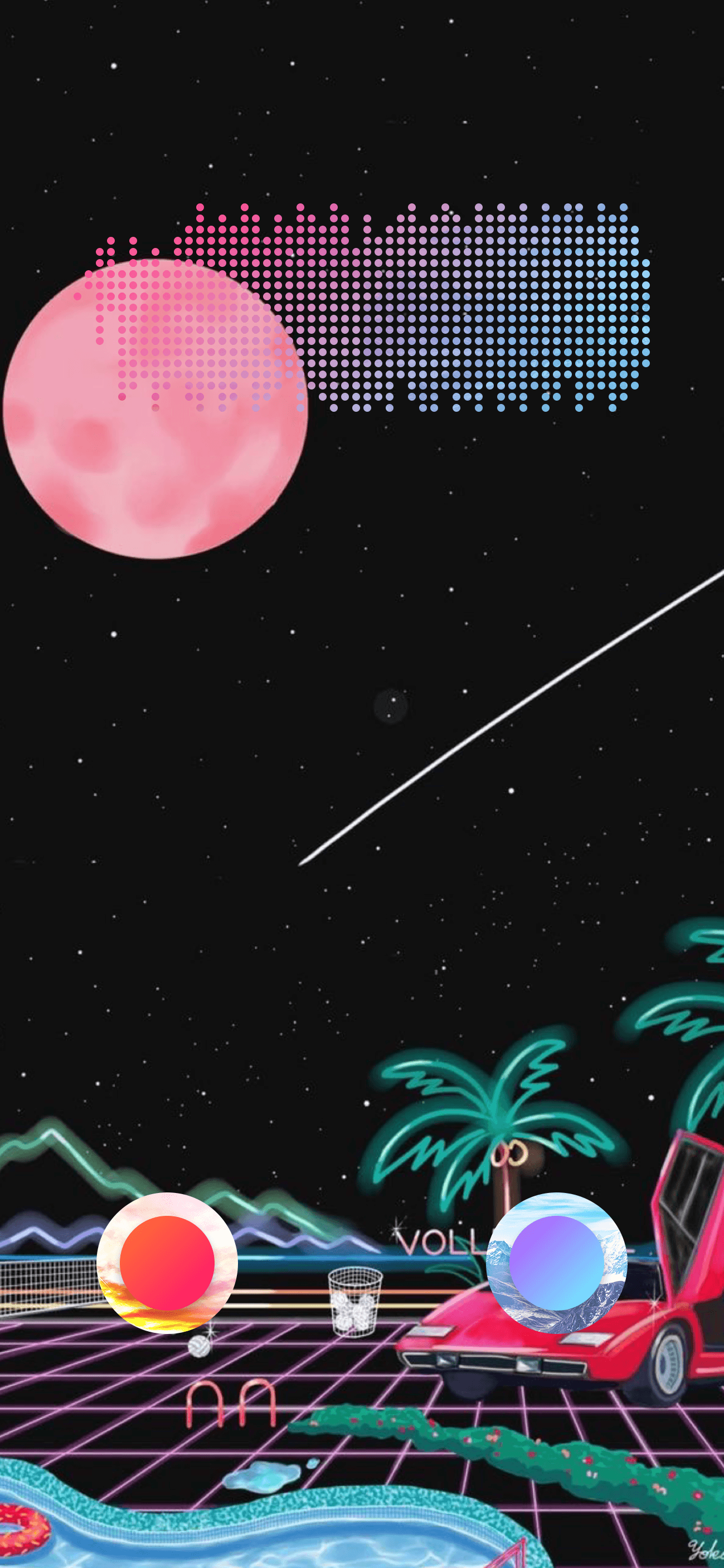 Synthwave, Retro-Grafik, Planet, Palmen, Neon, iPhone Air, Handy-Hintergrundbild