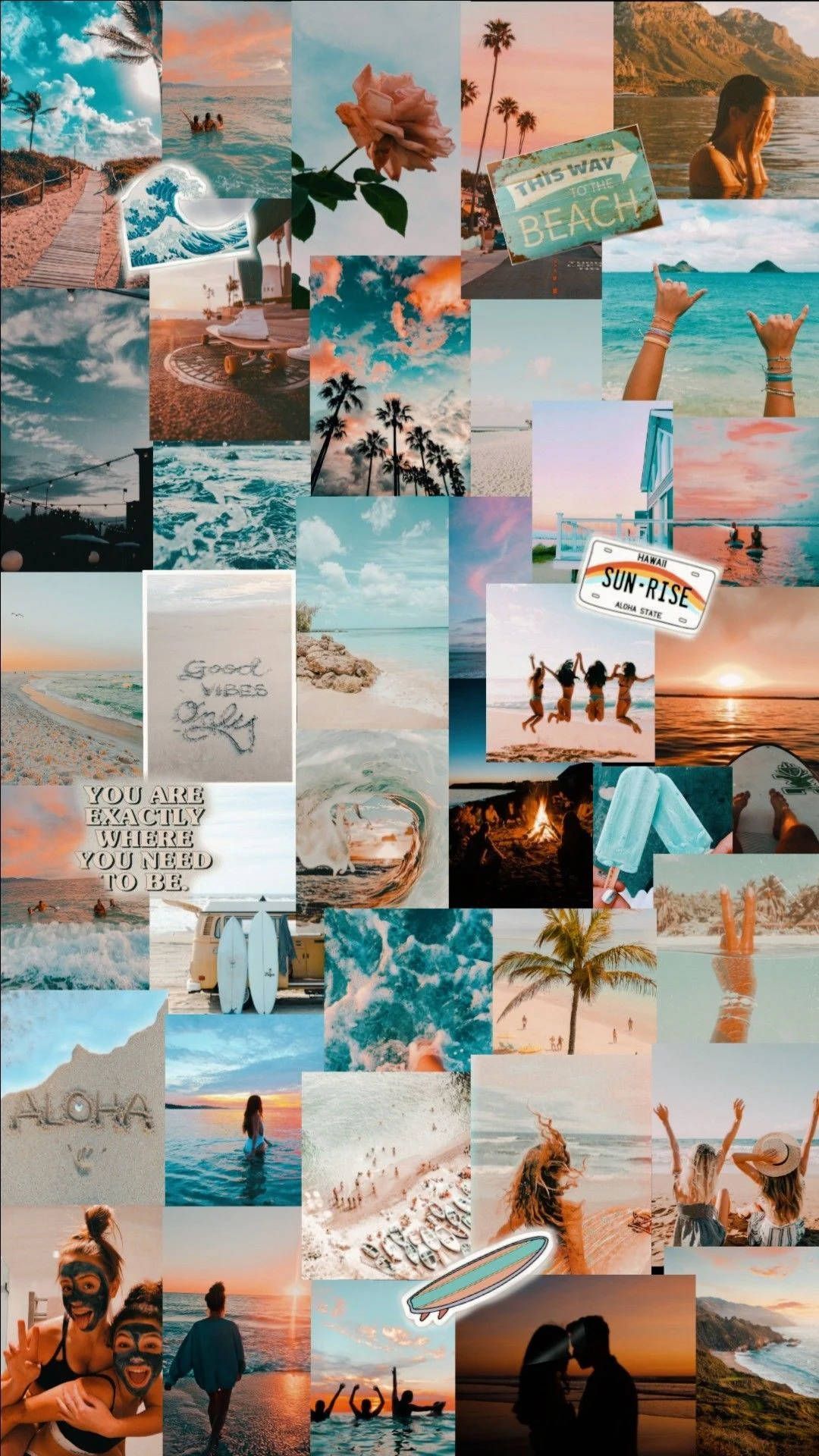 Collage, Strand, Meer, Sommerurlaub, Pastellfarben, Full HD, Sperrbildschirm fürs iPhone