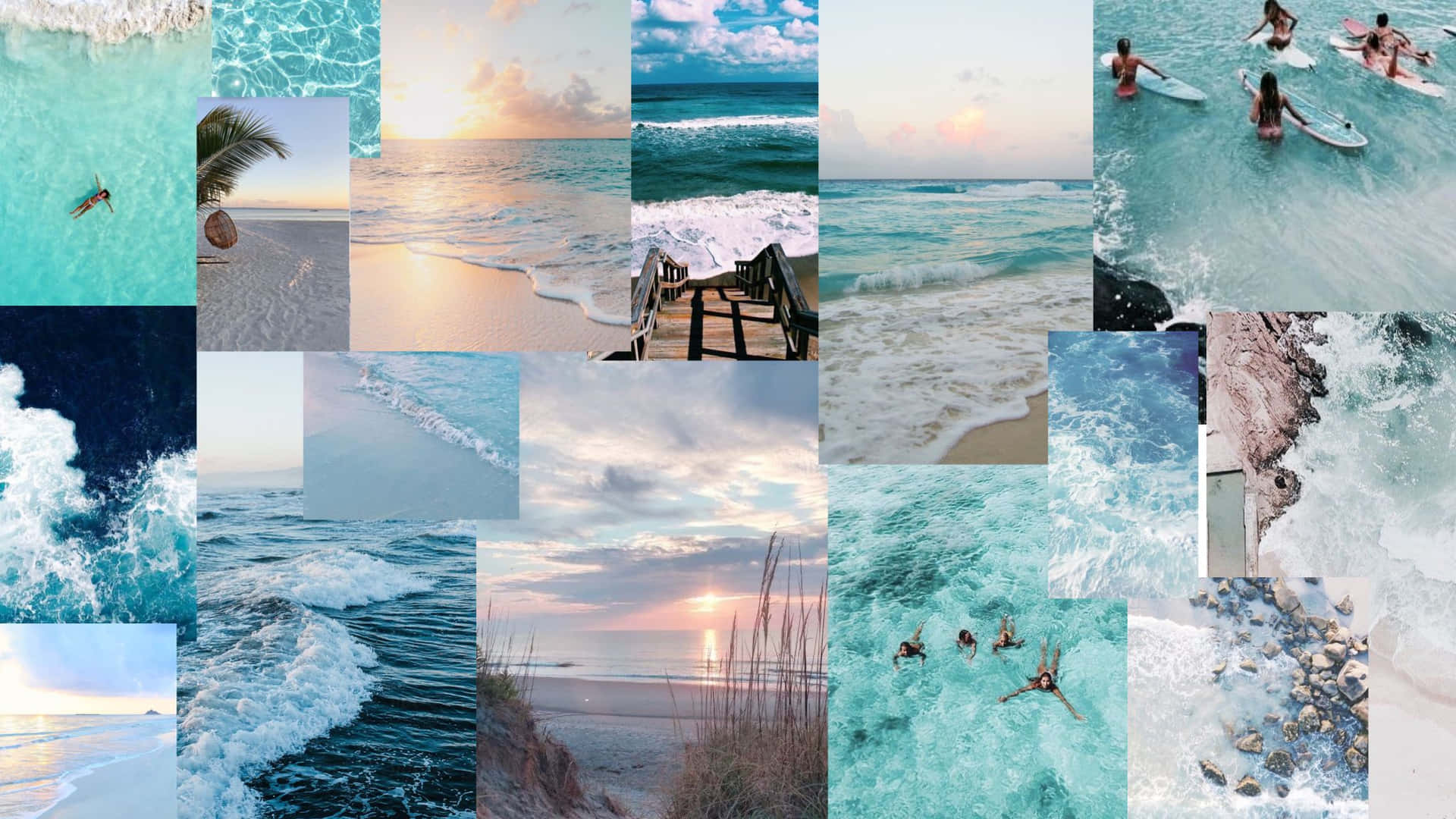 Collage, Meer, Wellen, Strand, Türkis, Full HD 1080p, Desktop-Hintergrundbild
