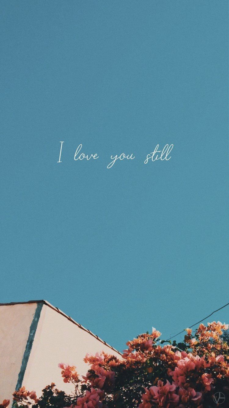 I love you still, Handschrift, Blaugrau, Blumen, Hintergrundbild fürs iPhone Air