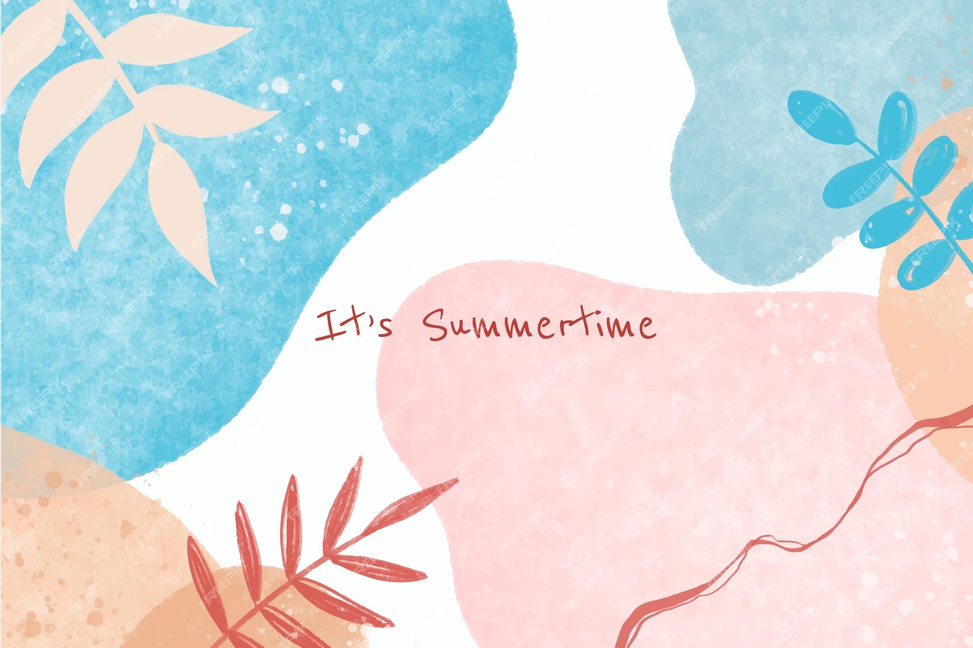 It's Summertime, Blätter, Abstrakte Formen, Pastellfarben, Illustration, Full HD, Windows-Hintergrundbild