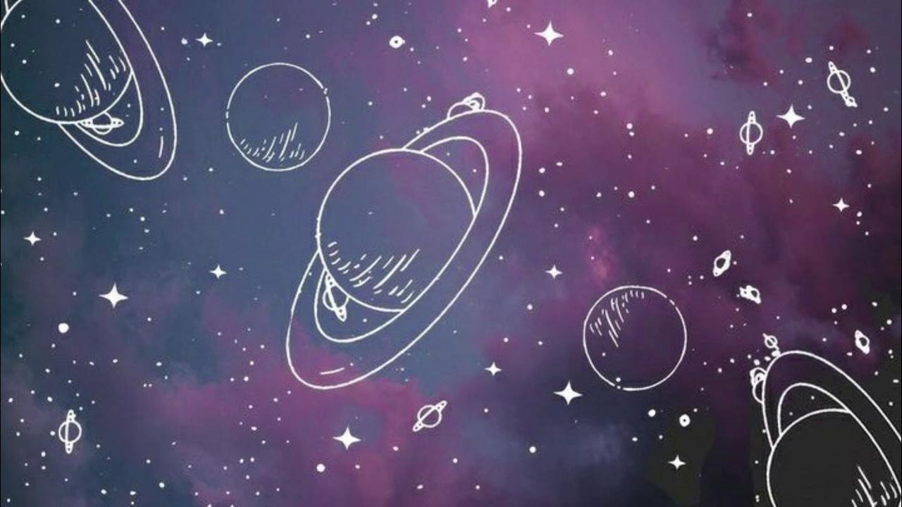 Planeten, Strichzeichnung, Nebel, Sterne, Grau-Rosa, HD, Hintergrundbild für den PC