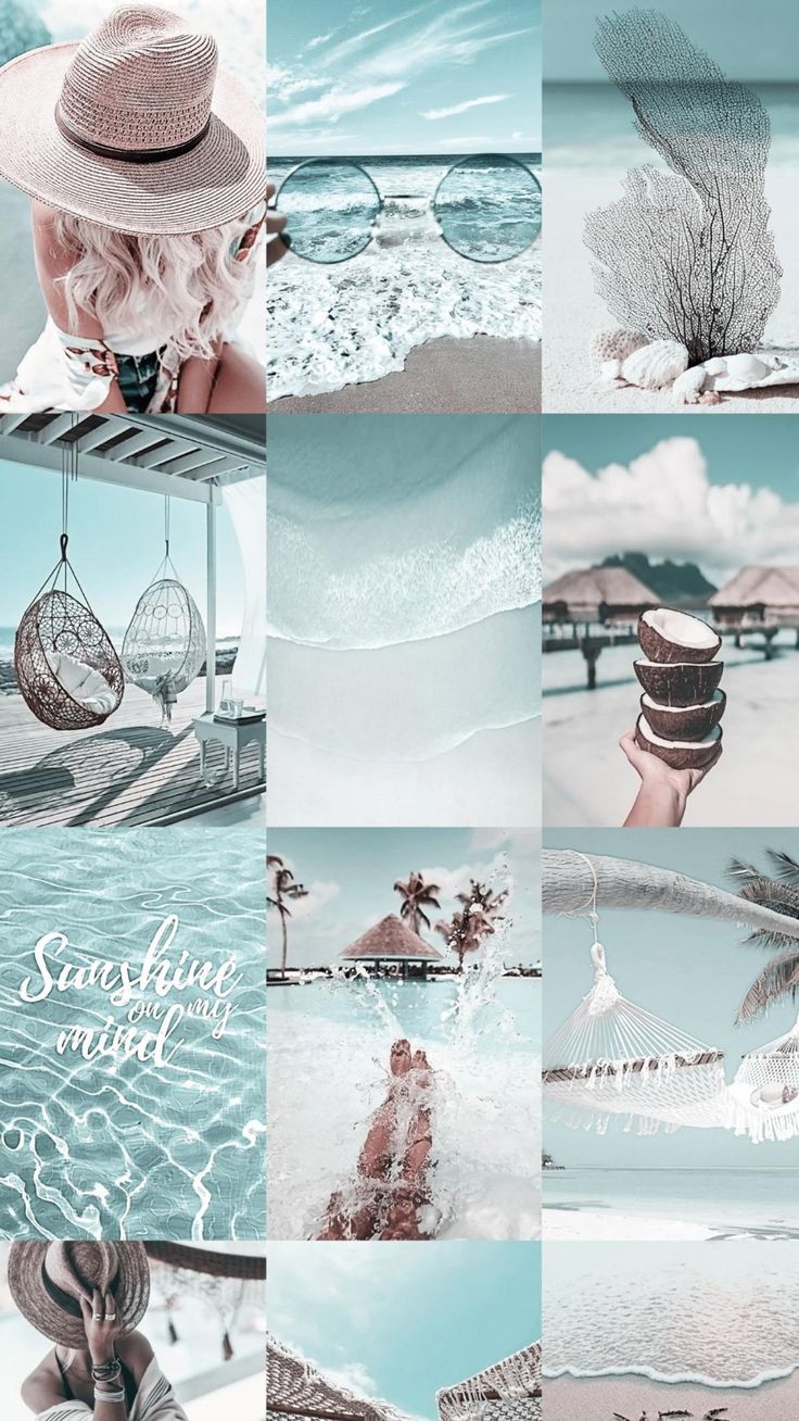 Collage, Pastellfarben, Strand, Grautöne, Ästhetik, HD, Sperrbildschirm fürs iPhone